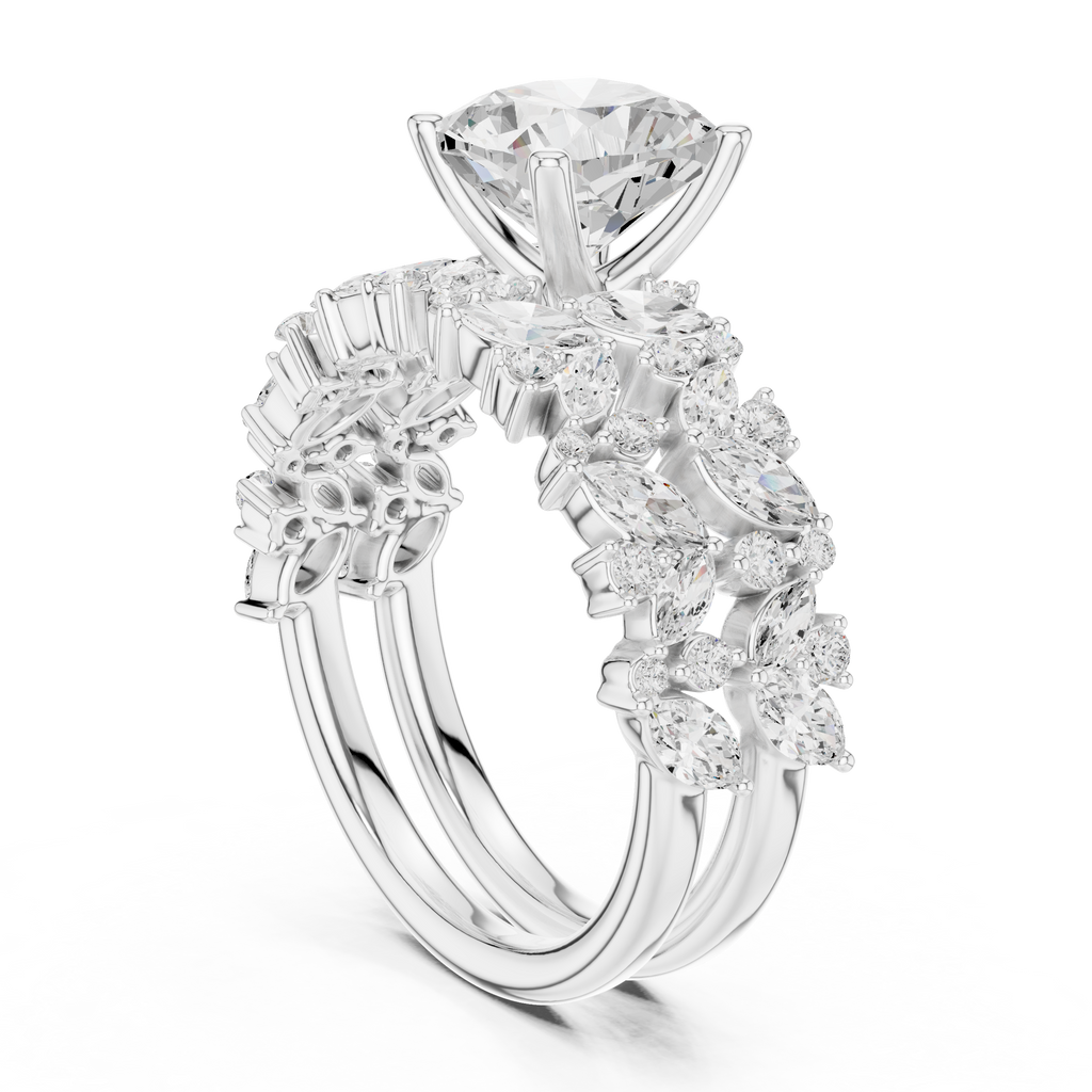 Cushion Cut Multi-Row Marquise Diamond Statement Ring
