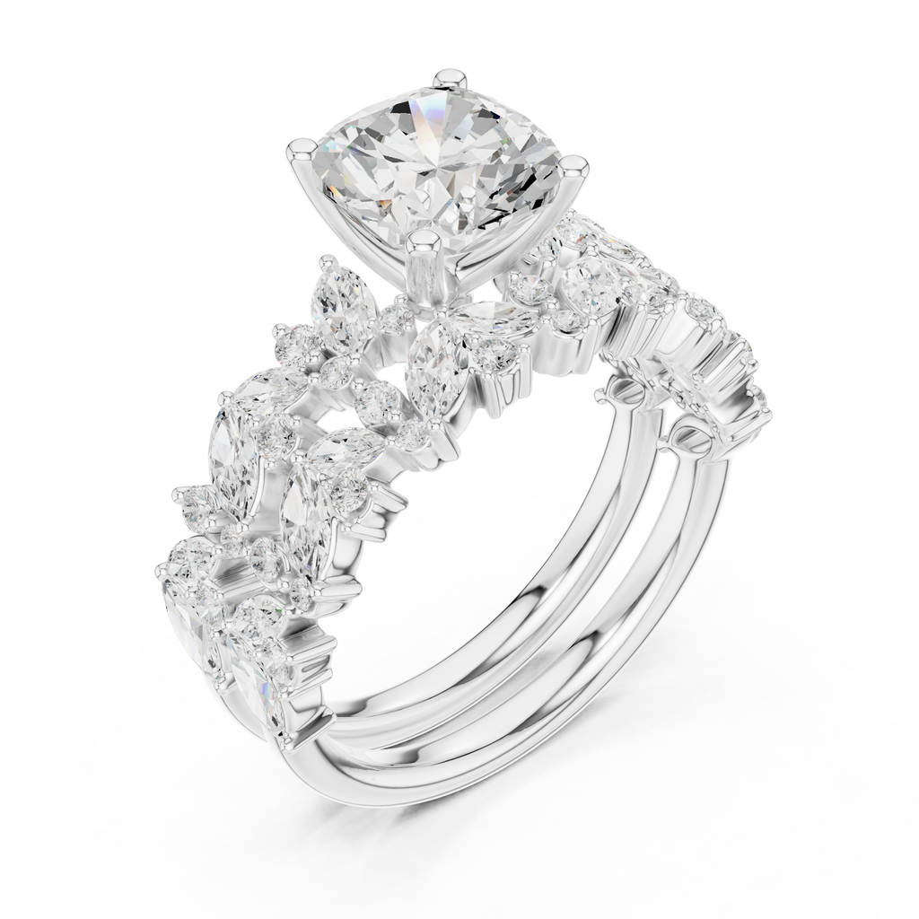 Cushion Cut Multi-Row Marquise Diamond Statement Ring
