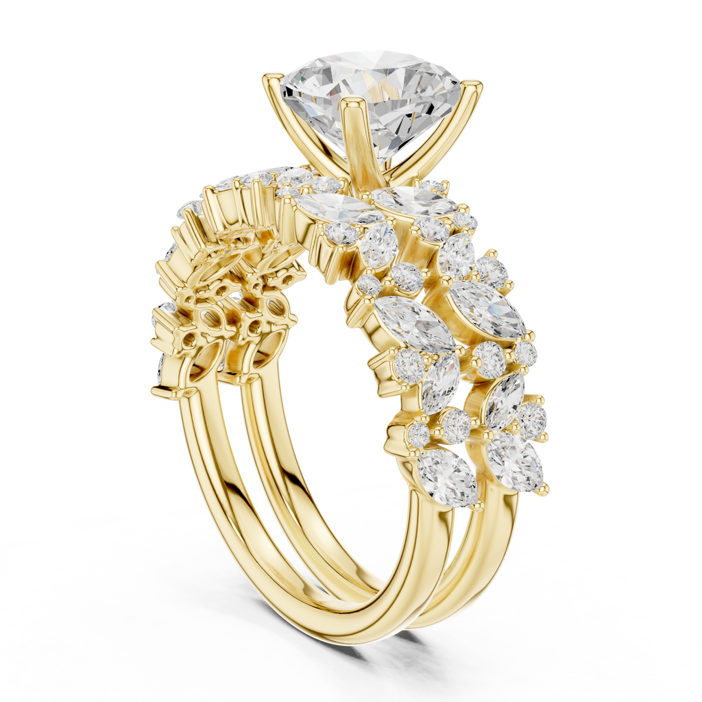 Cushion Cut Multi-Row Marquise Diamond Statement Ring