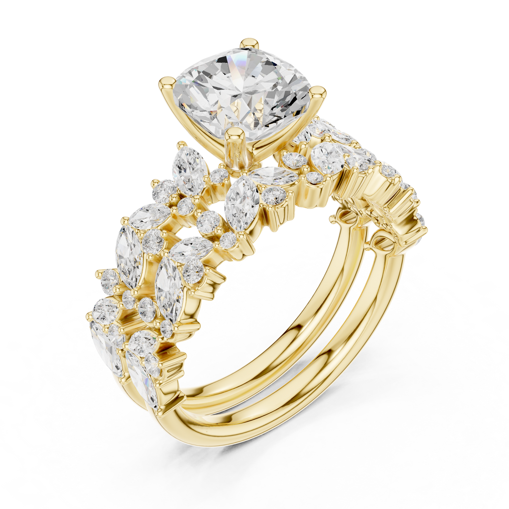Cushion Cut Multi-Row Marquise Diamond Statement Ring
