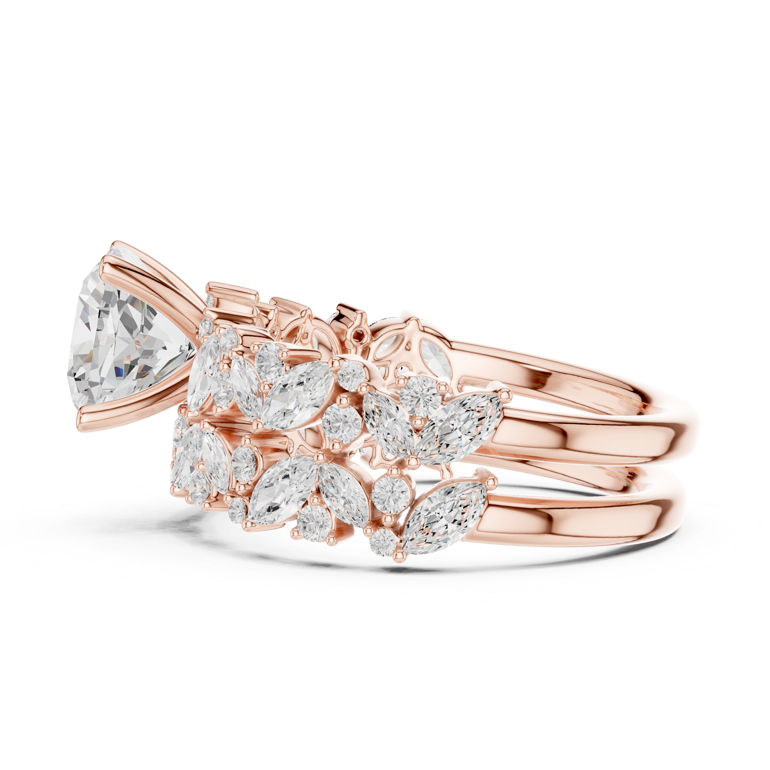 Cushion Cut Multi-Row Marquise Diamond Statement Ring