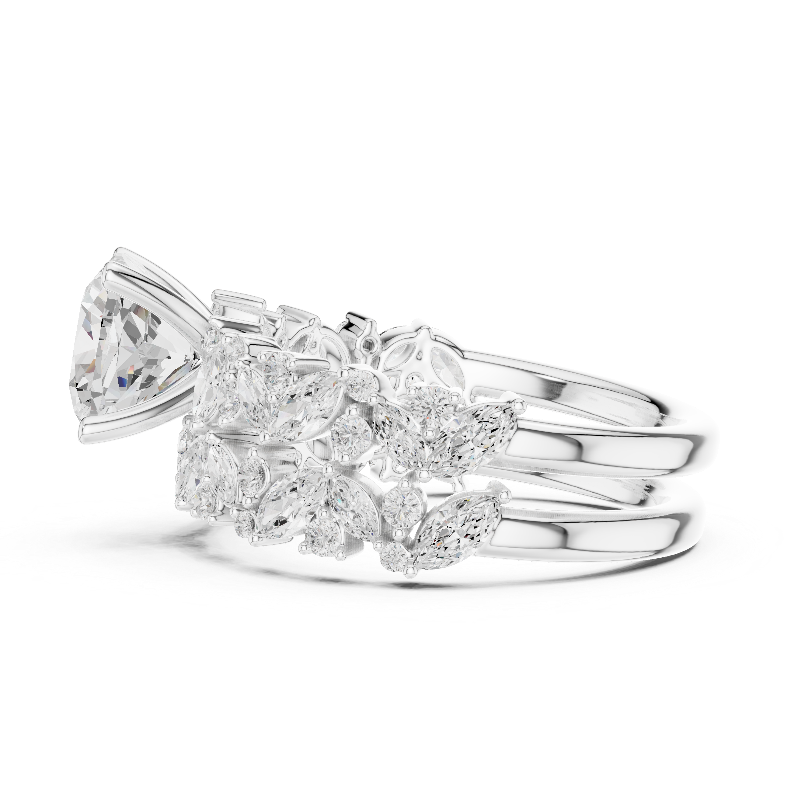 Cushion Cut Multi-Row Marquise Diamond Statement Ring
