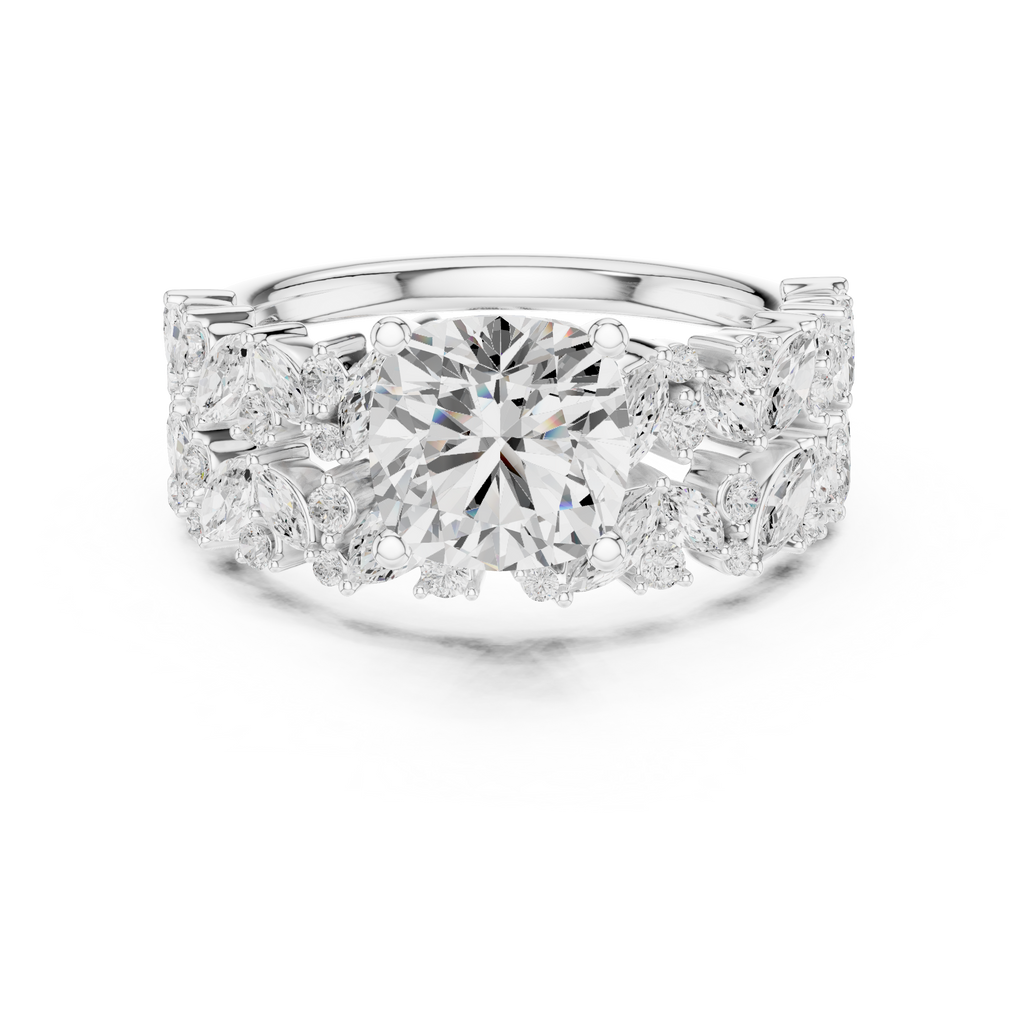Cushion Cut Multi-Row Marquise Diamond Statement Ring