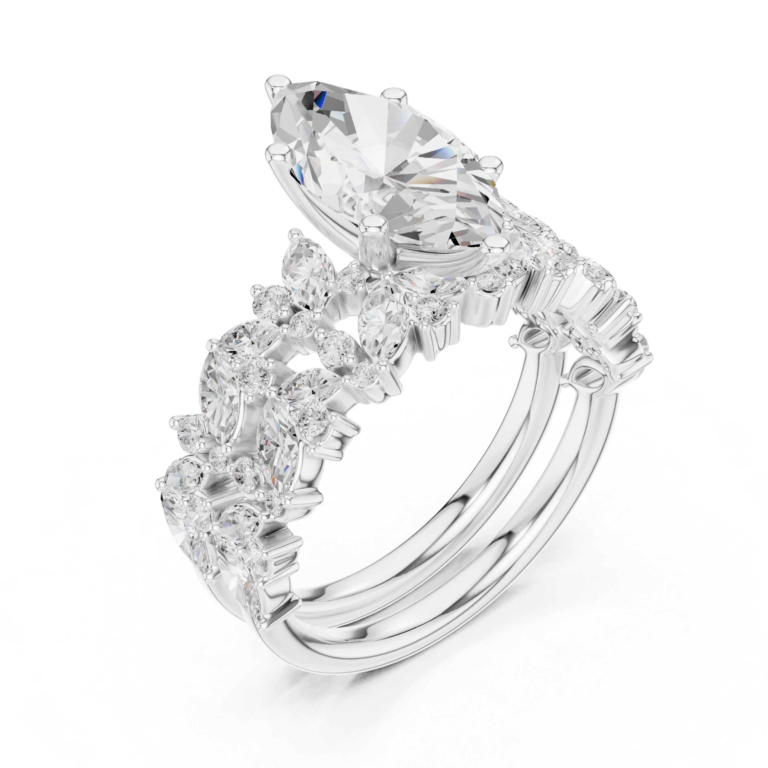 Marquise Cut Multi-Row Diamond Statement Ring