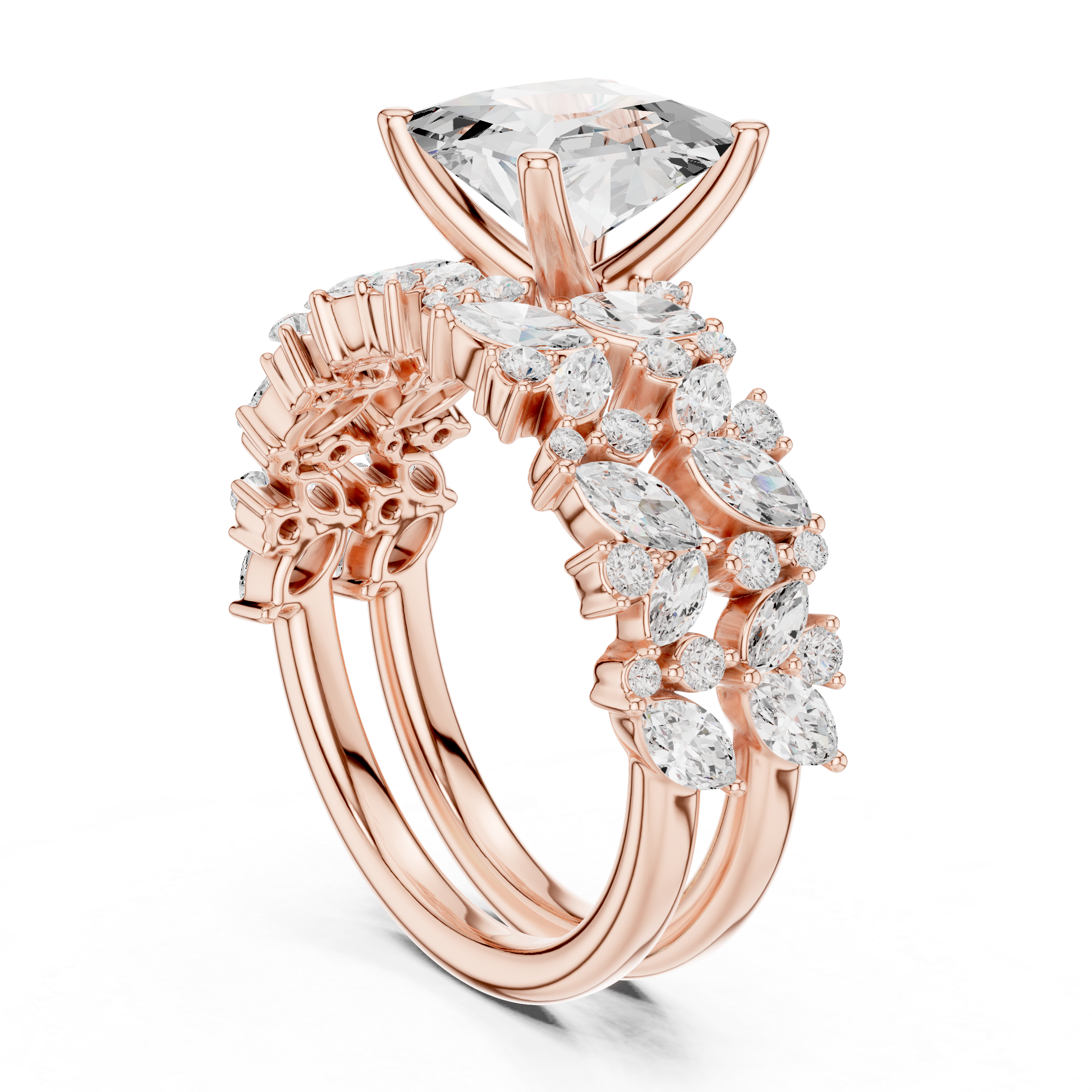 Princess Cut Multi-Row Diamond Statement Ring