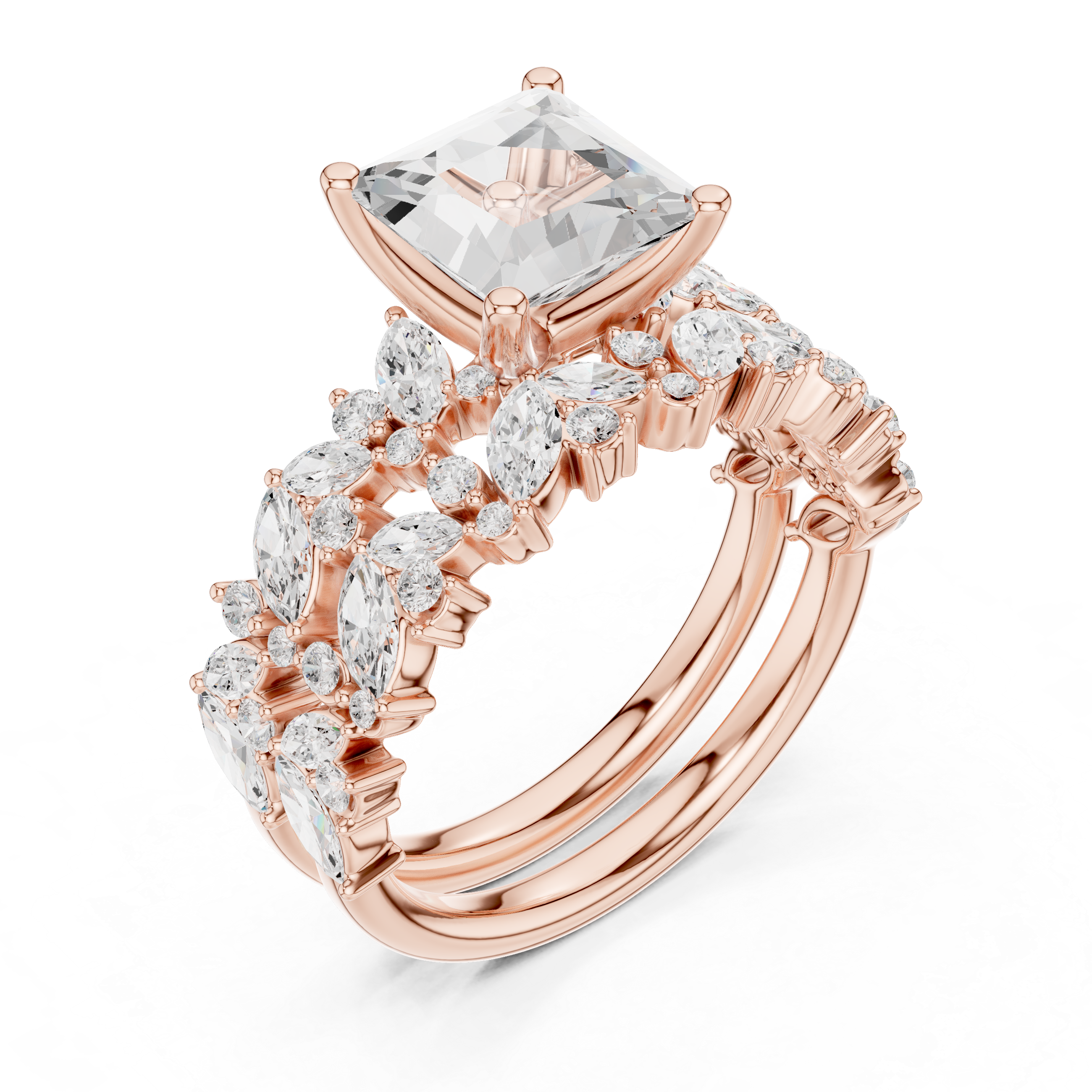 Princess Cut Multi-Row Diamond Statement Ring