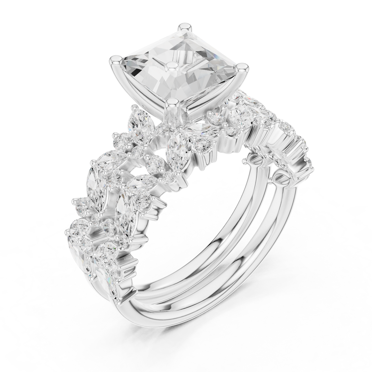 Princess Cut Multi-Row Diamond Statement Ring – view 3 of 12, lab grown diamond ring | Jewelix Atelier