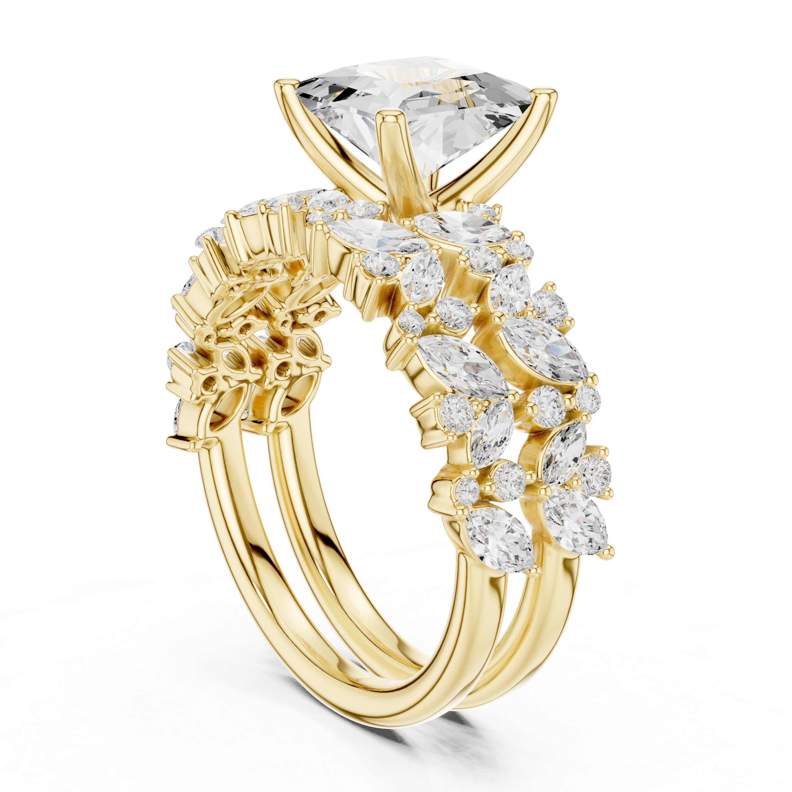 Princess Cut Multi-Row Diamond Statement Ring