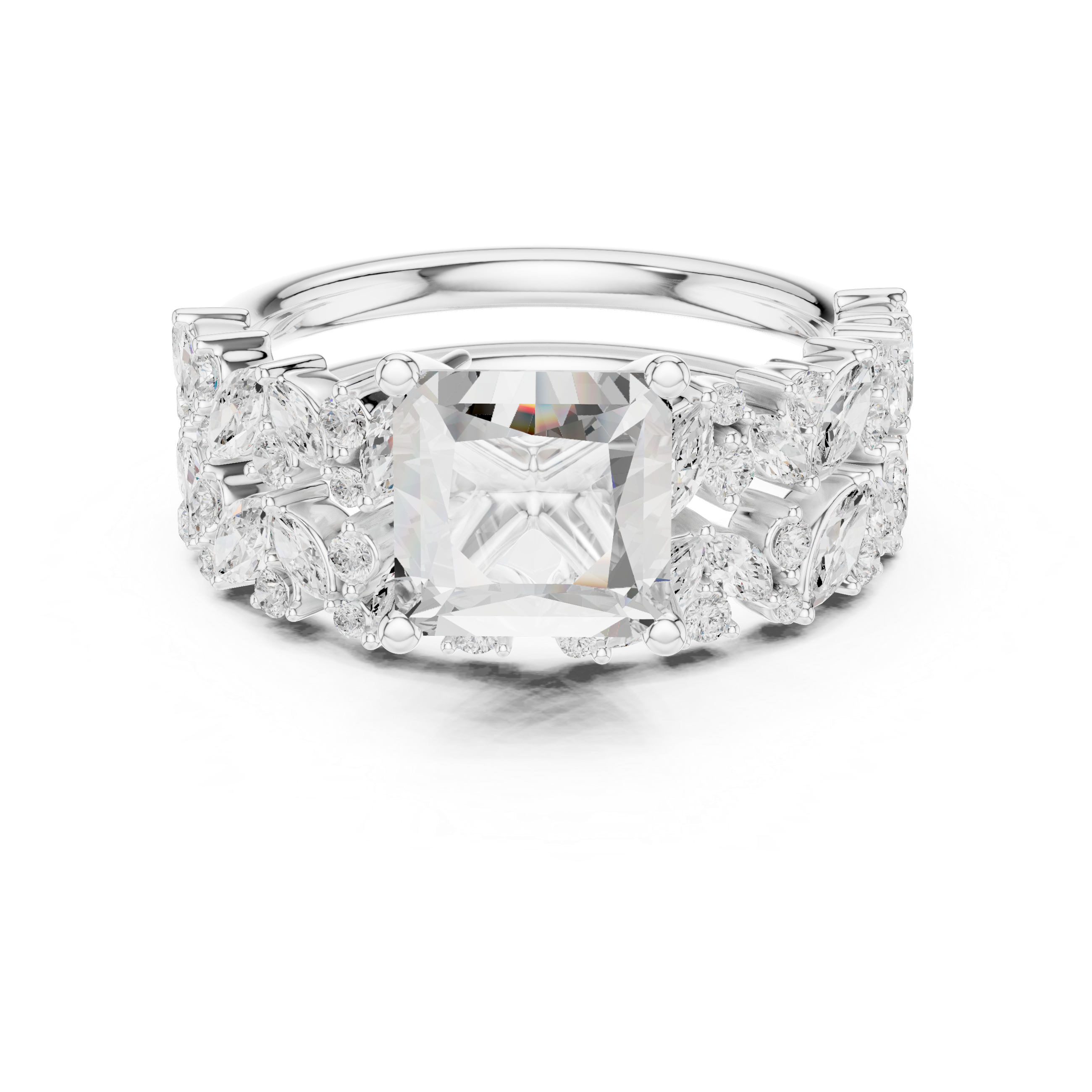 Princess Cut Multi-Row Diamond Statement Ring