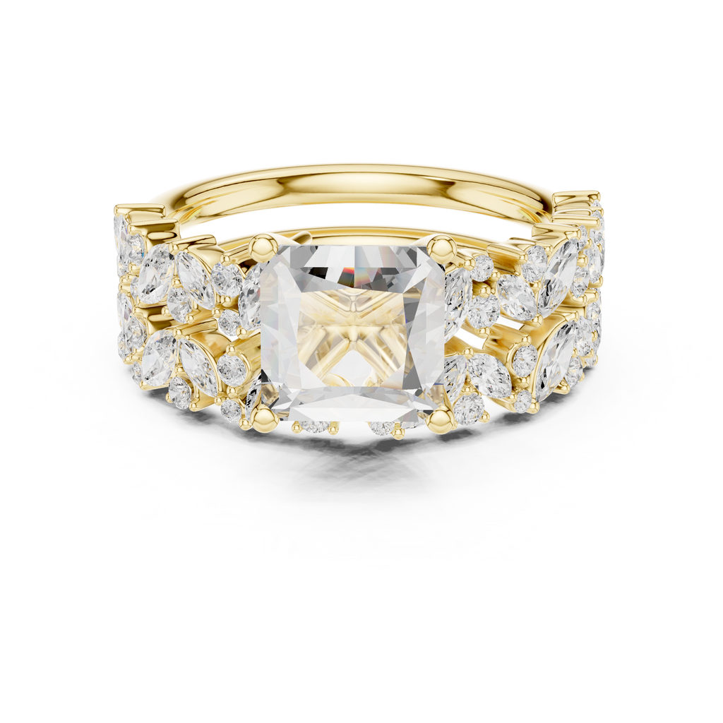 Princess Cut Multi-Row Diamond Statement Ring