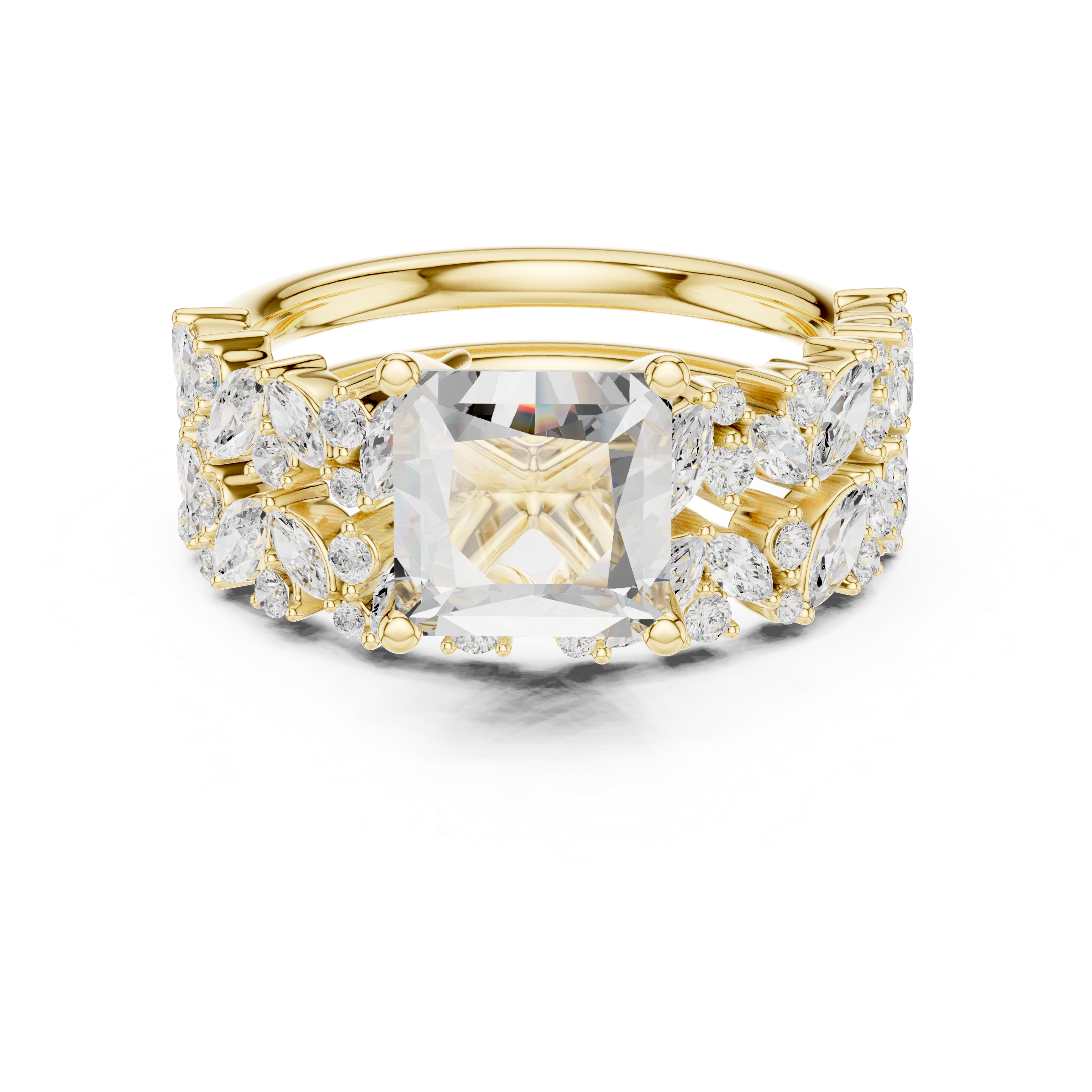 Princess Cut Multi-Row Diamond Statement Ring