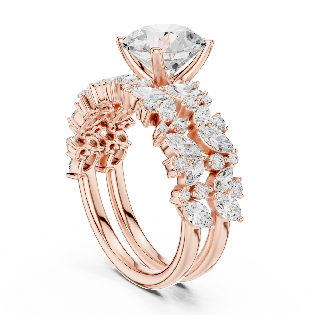 Round Cut Multi-Row Marquise Diamond Statement Ring