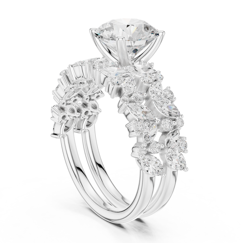 Round Cut Multi-Row Marquise Diamond Statement Ring
