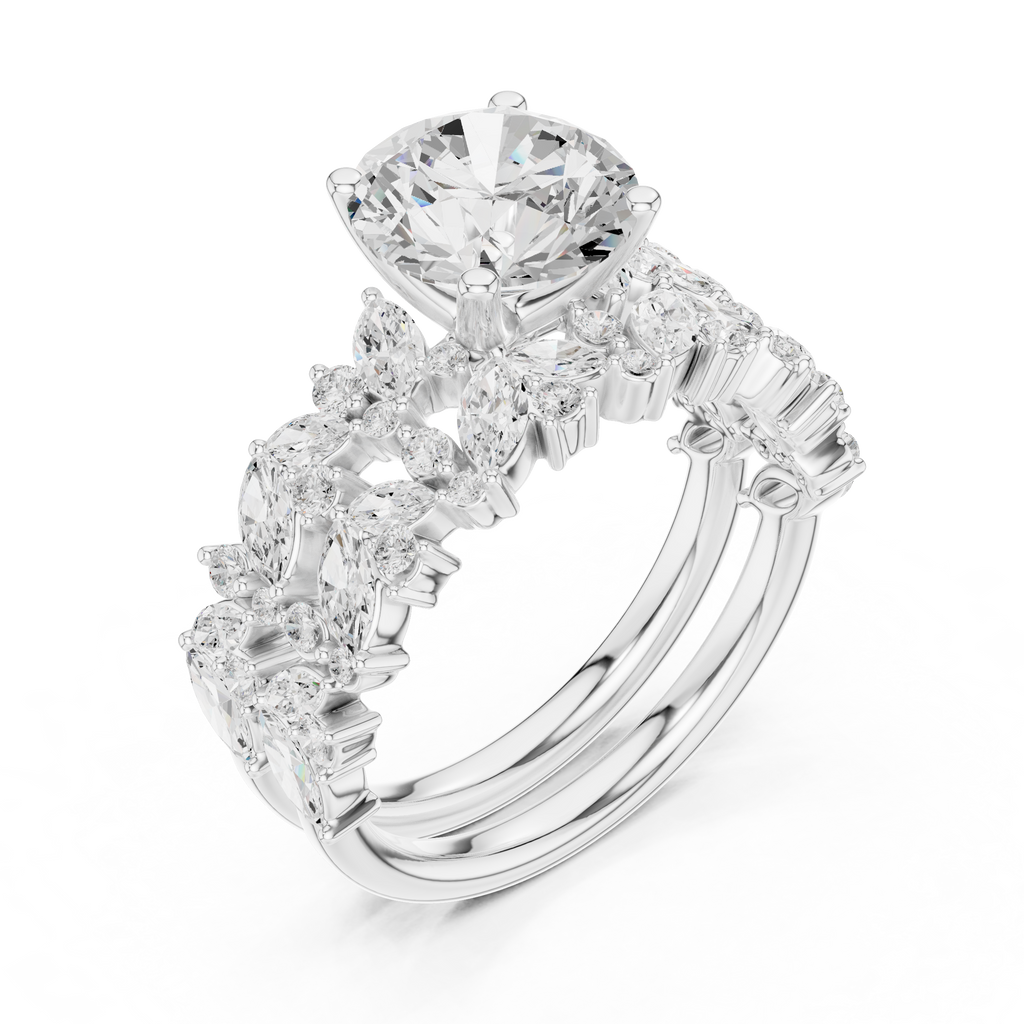 Round Cut Multi-Row Marquise Diamond Statement Ring