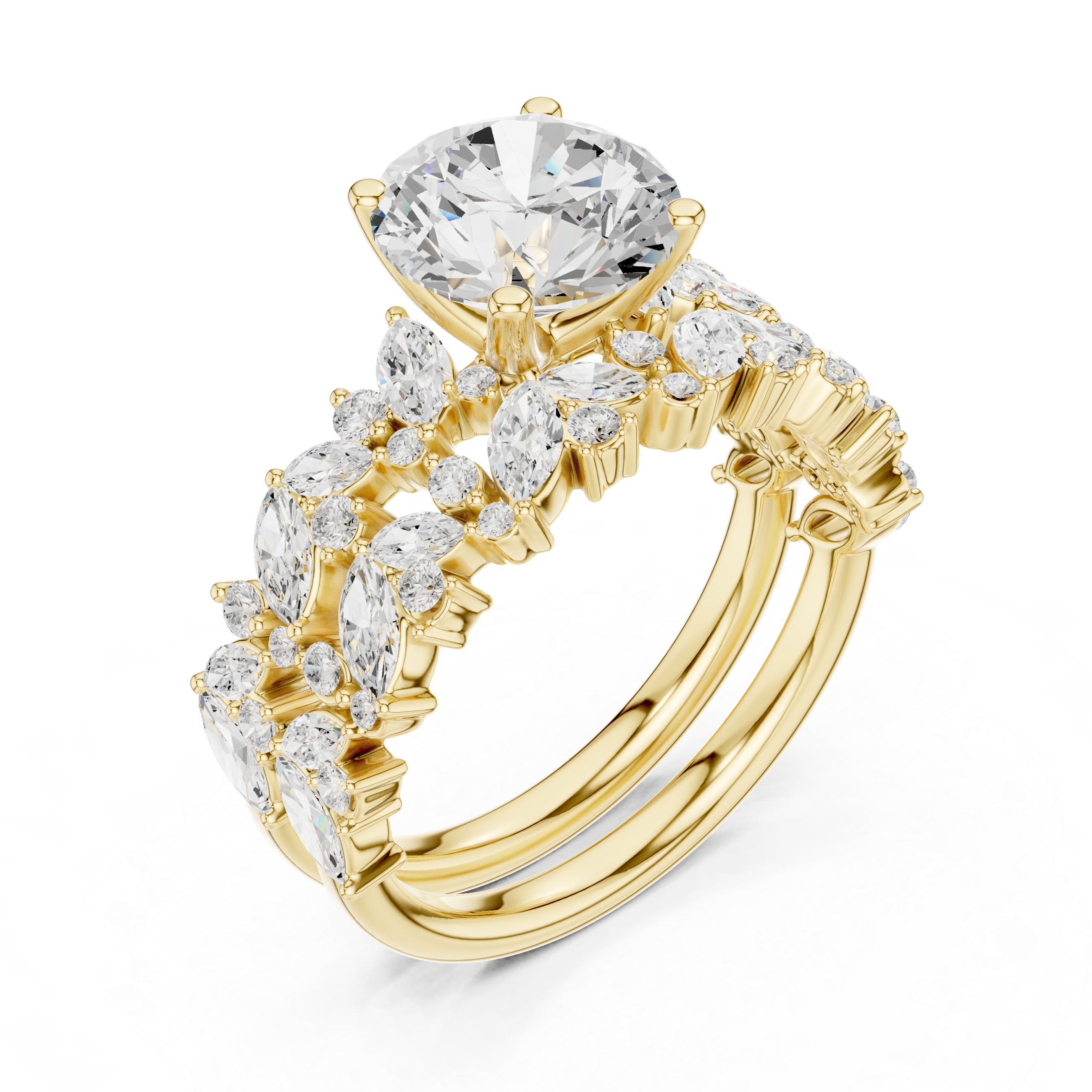 Round Cut Multi-Row Marquise Diamond Statement Ring