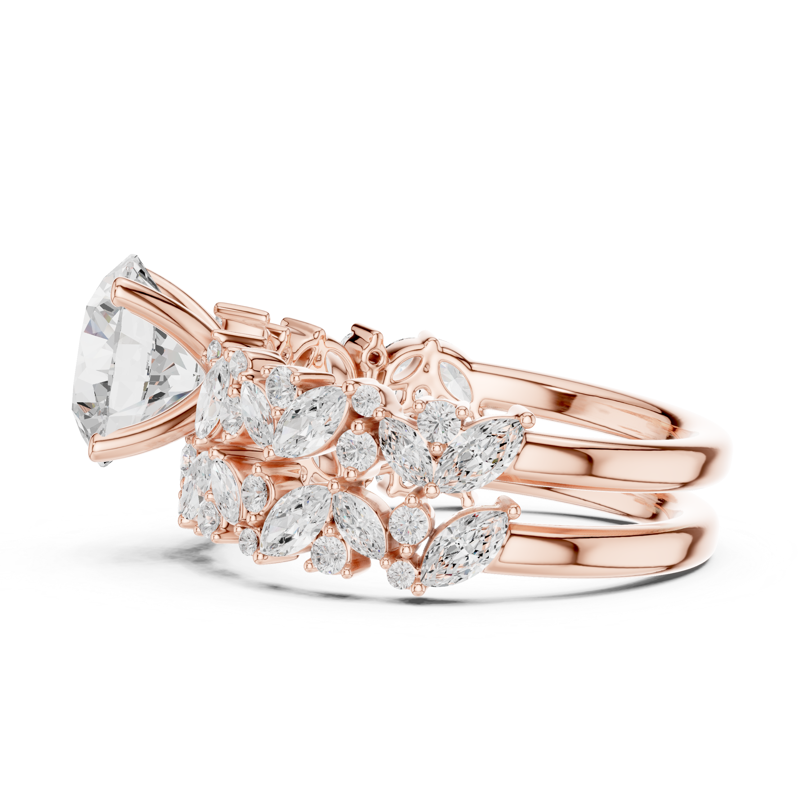 Round Cut Multi-Row Marquise Diamond Statement Ring