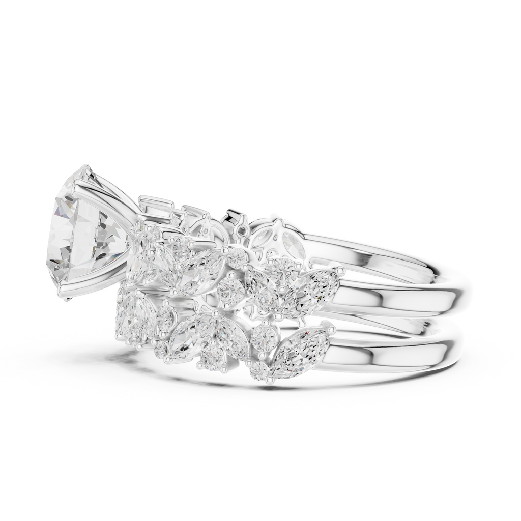 Round Cut Multi-Row Marquise Diamond Statement Ring
