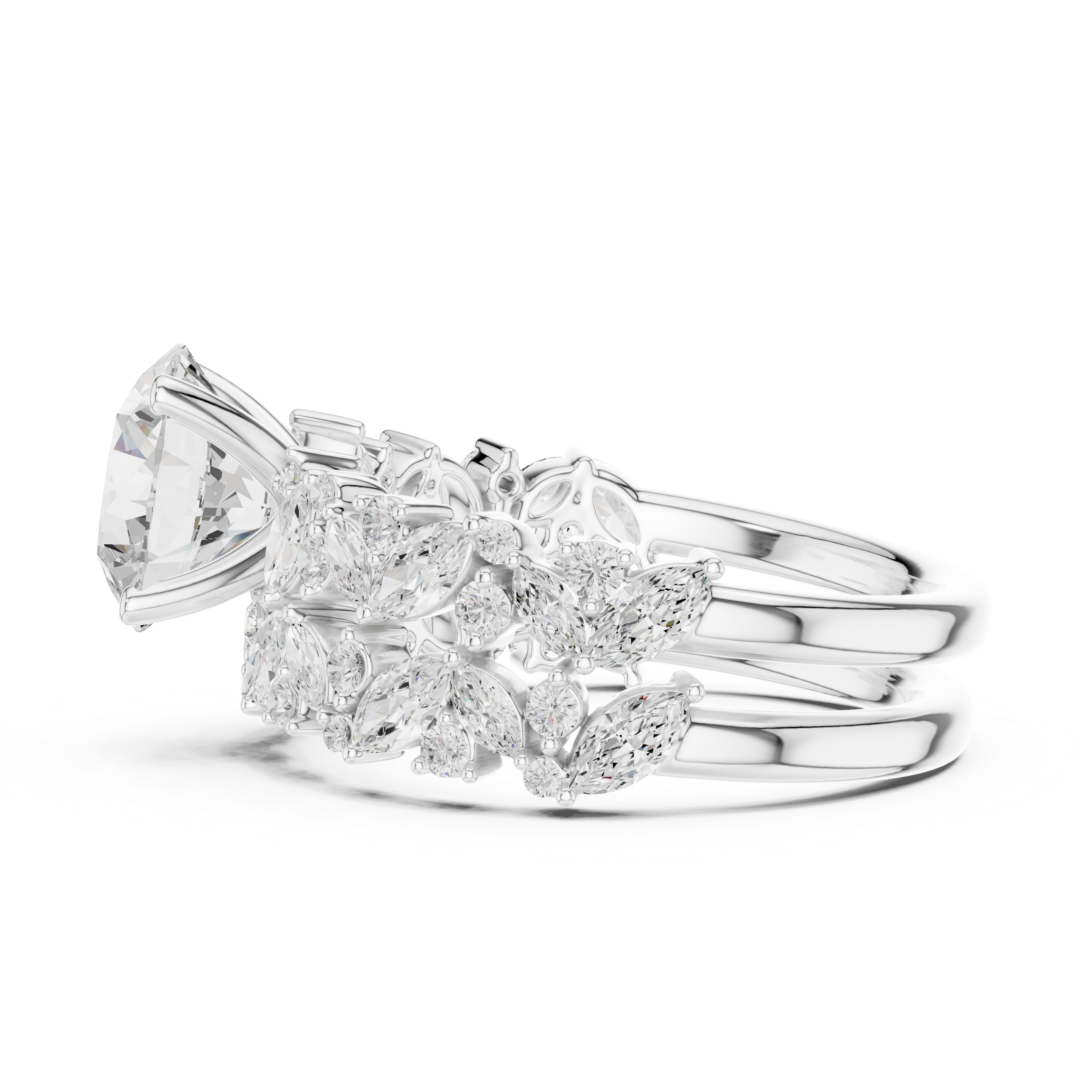 Round Cut Multi-Row Marquise Diamond Statement Ring