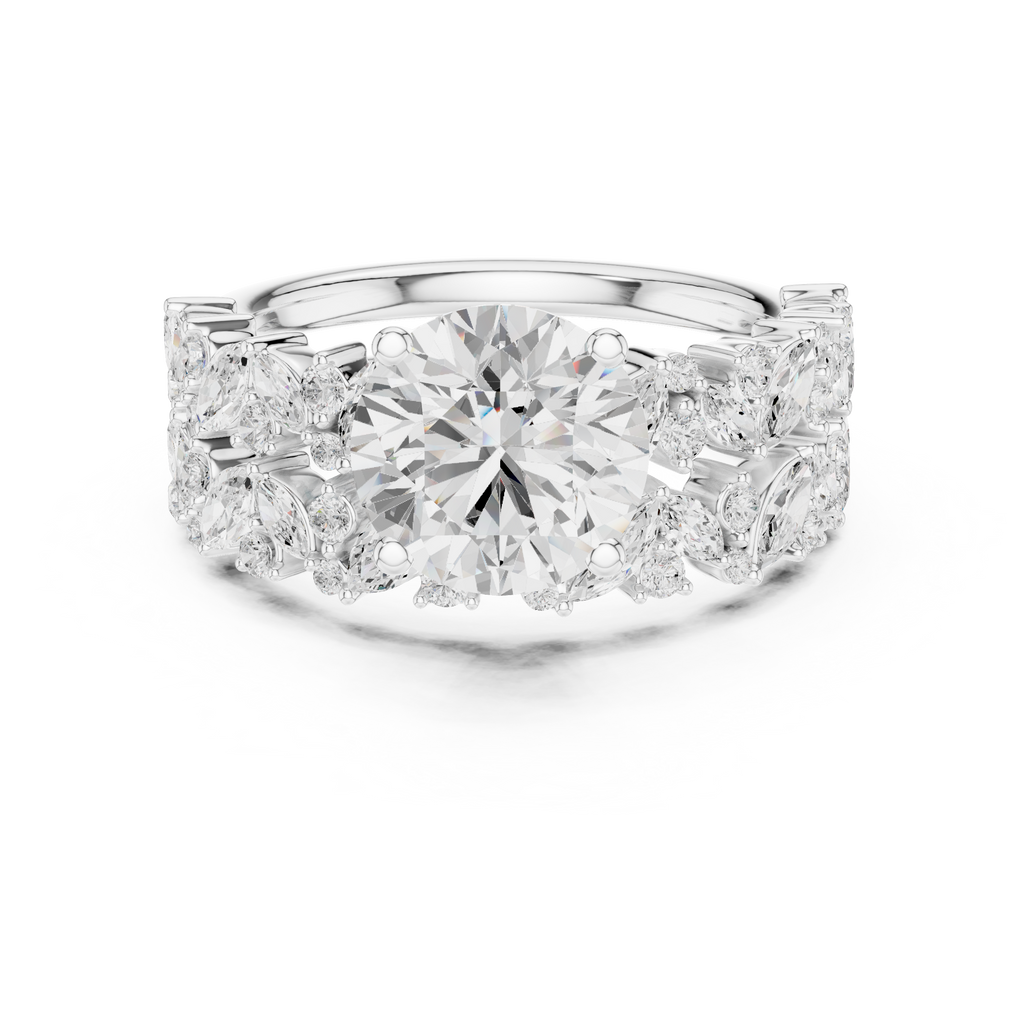 Round Cut Multi-Row Marquise Diamond Statement Ring