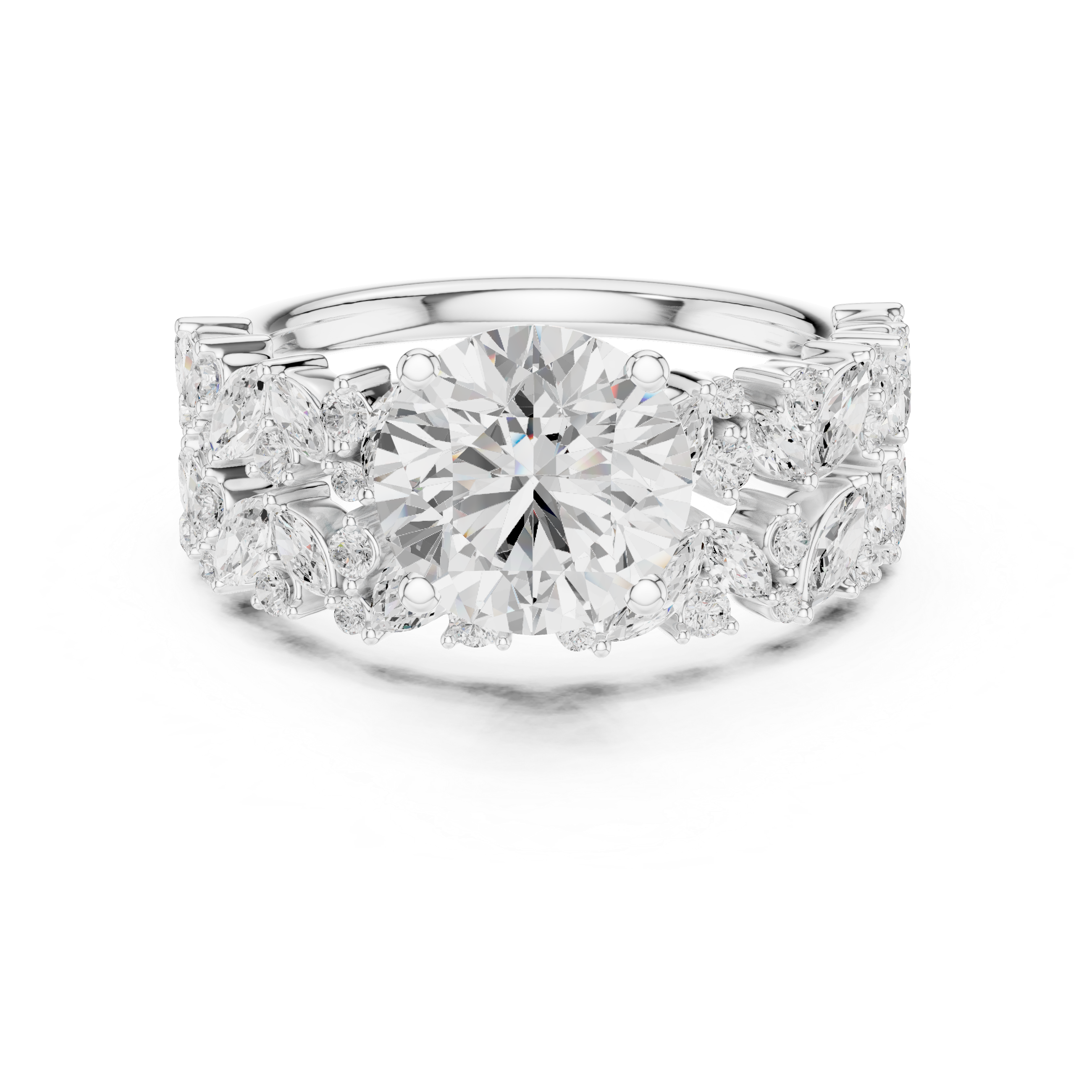 Round Cut Multi-Row Marquise Diamond Statement Ring