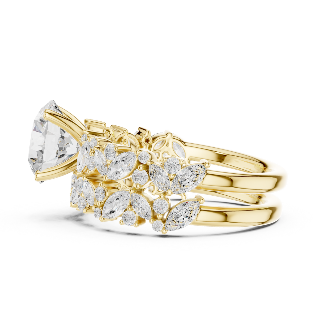 Round Cut Multi-Row Marquise Diamond Statement Ring