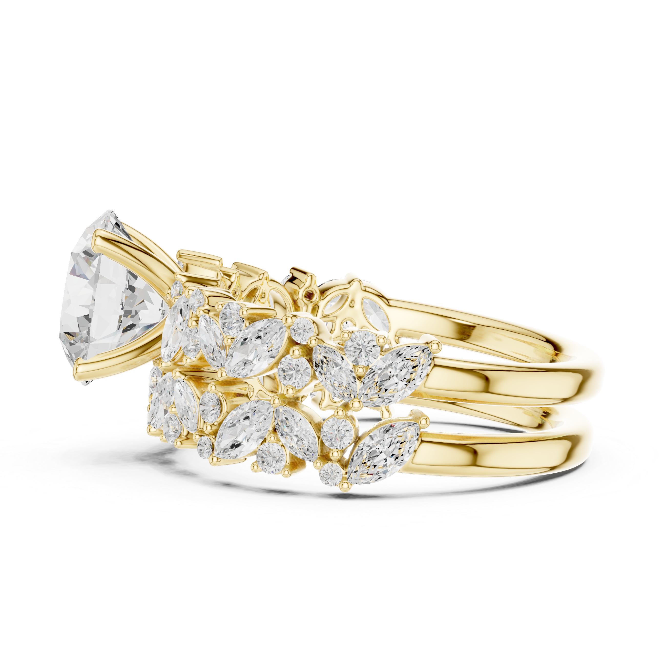 Round Cut Multi-Row Marquise Diamond Statement Ring