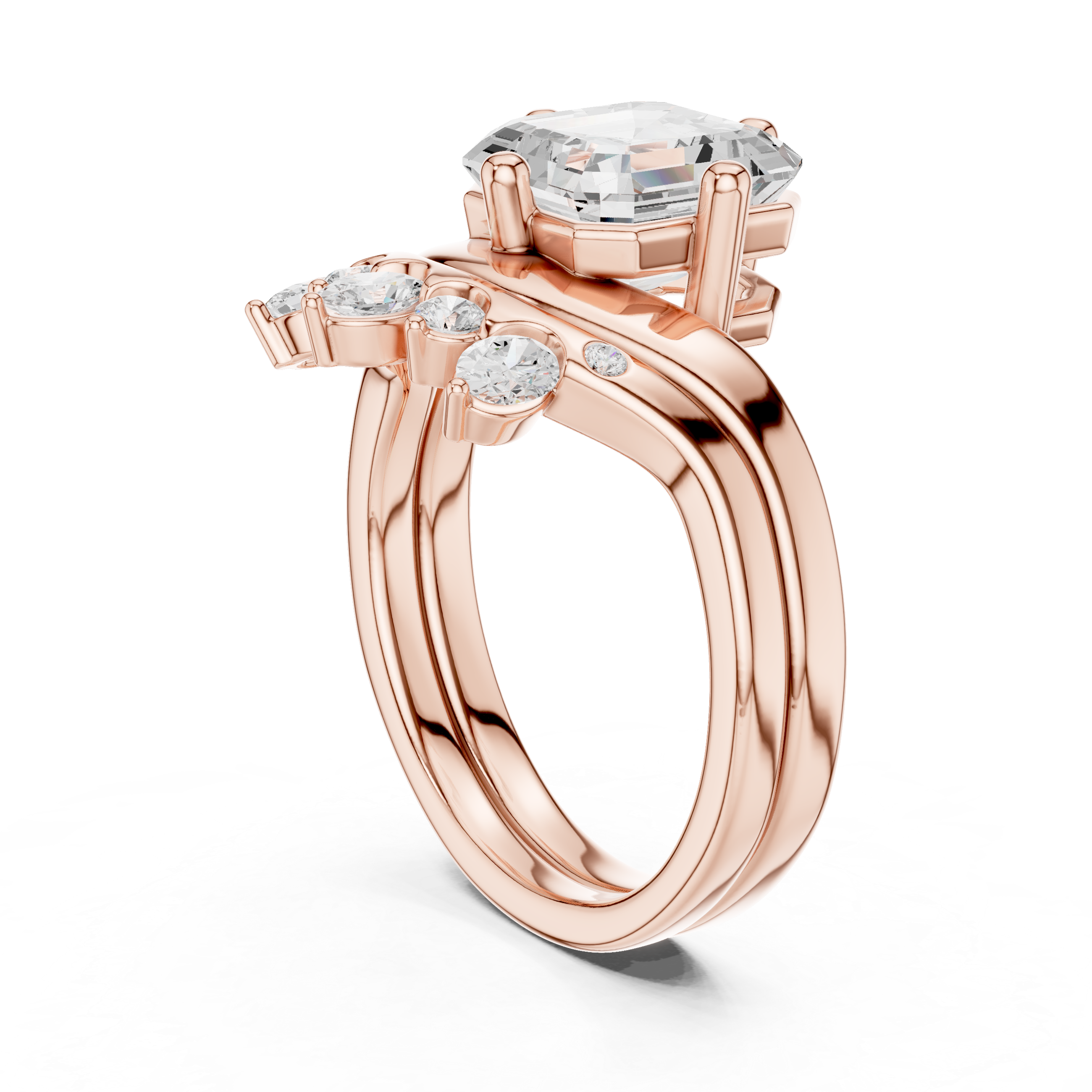 2.83 CT Asscher Cut Crown Cluster Diamond Engagement Ring