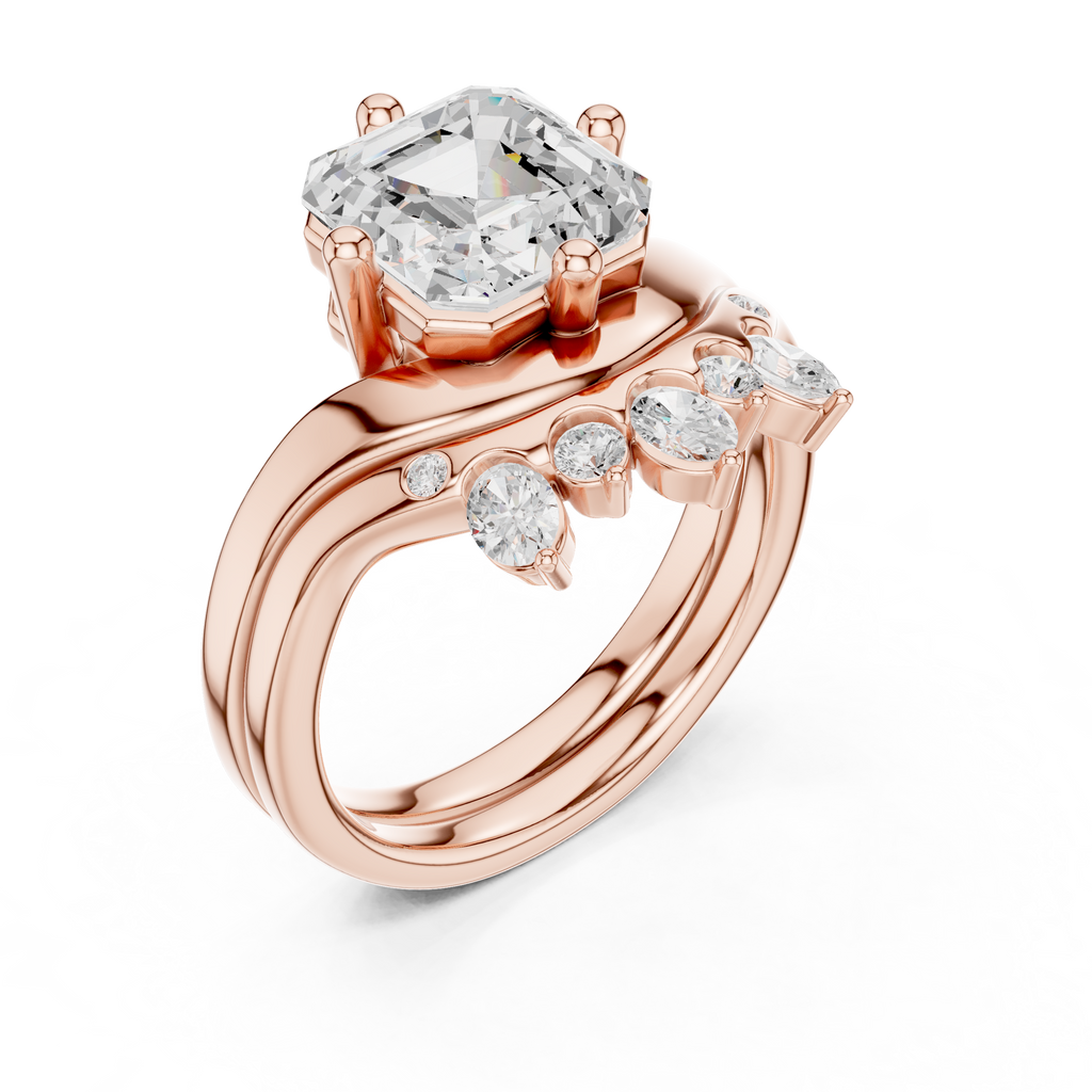 2.83 CT Asscher Cut Crown Cluster Diamond Engagement Ring