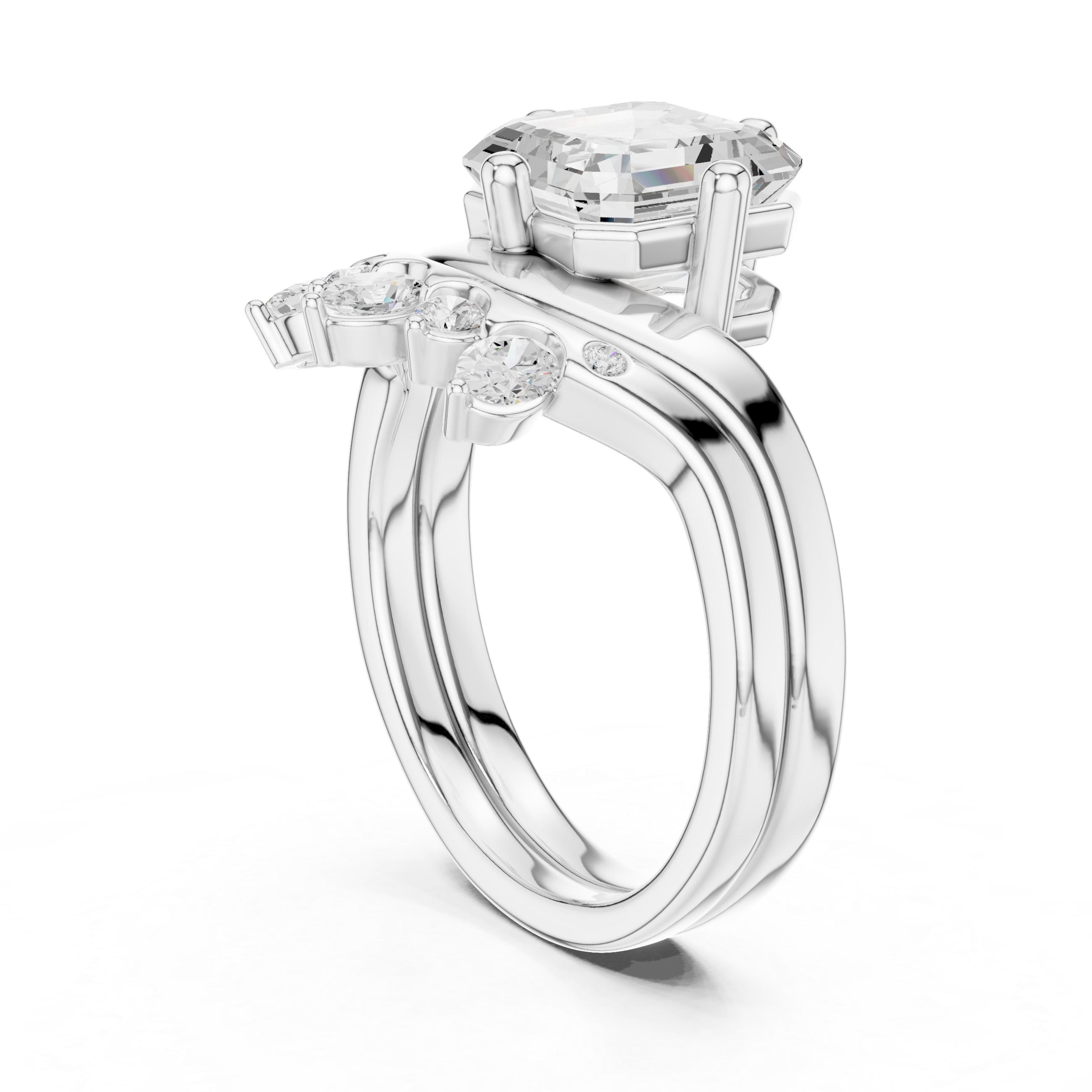 2.83 CT Asscher Cut Crown Cluster Diamond Engagement Ring