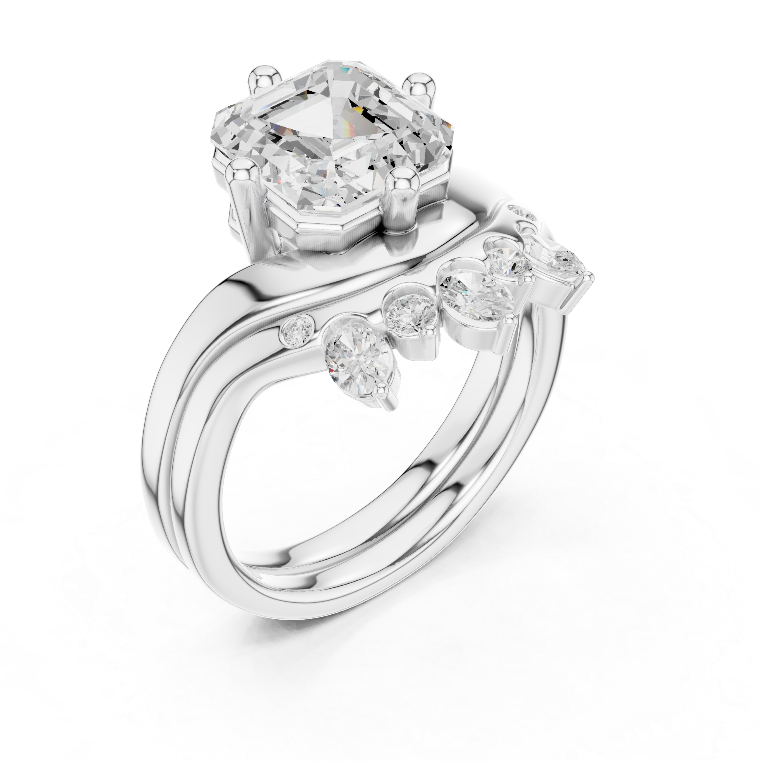 2.83 CT Asscher Cut Crown Cluster Diamond Engagement Ring