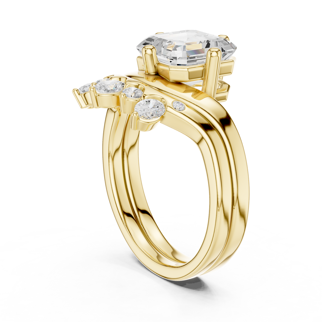 2.83 CT Asscher Cut Crown Cluster Diamond Engagement Ring
