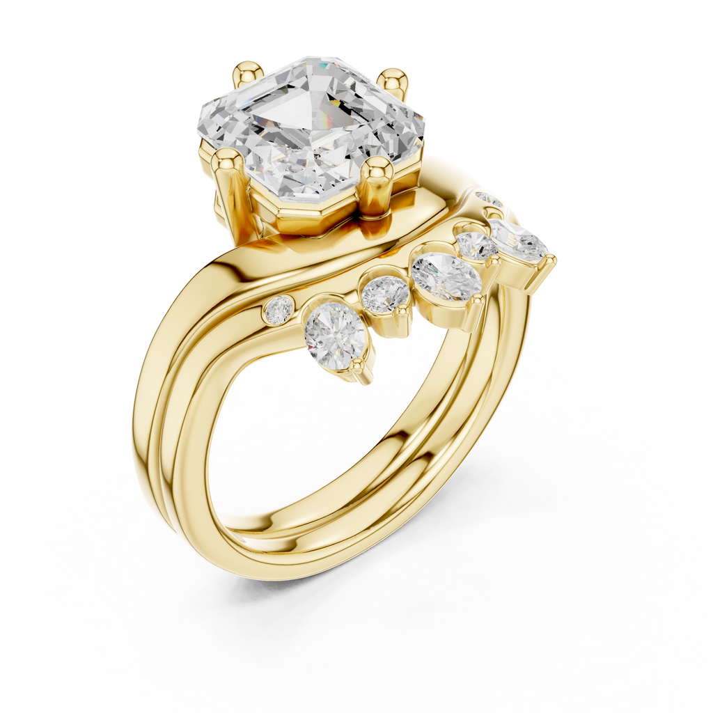 2.83 CT Asscher Cut Crown Cluster Diamond Engagement Ring