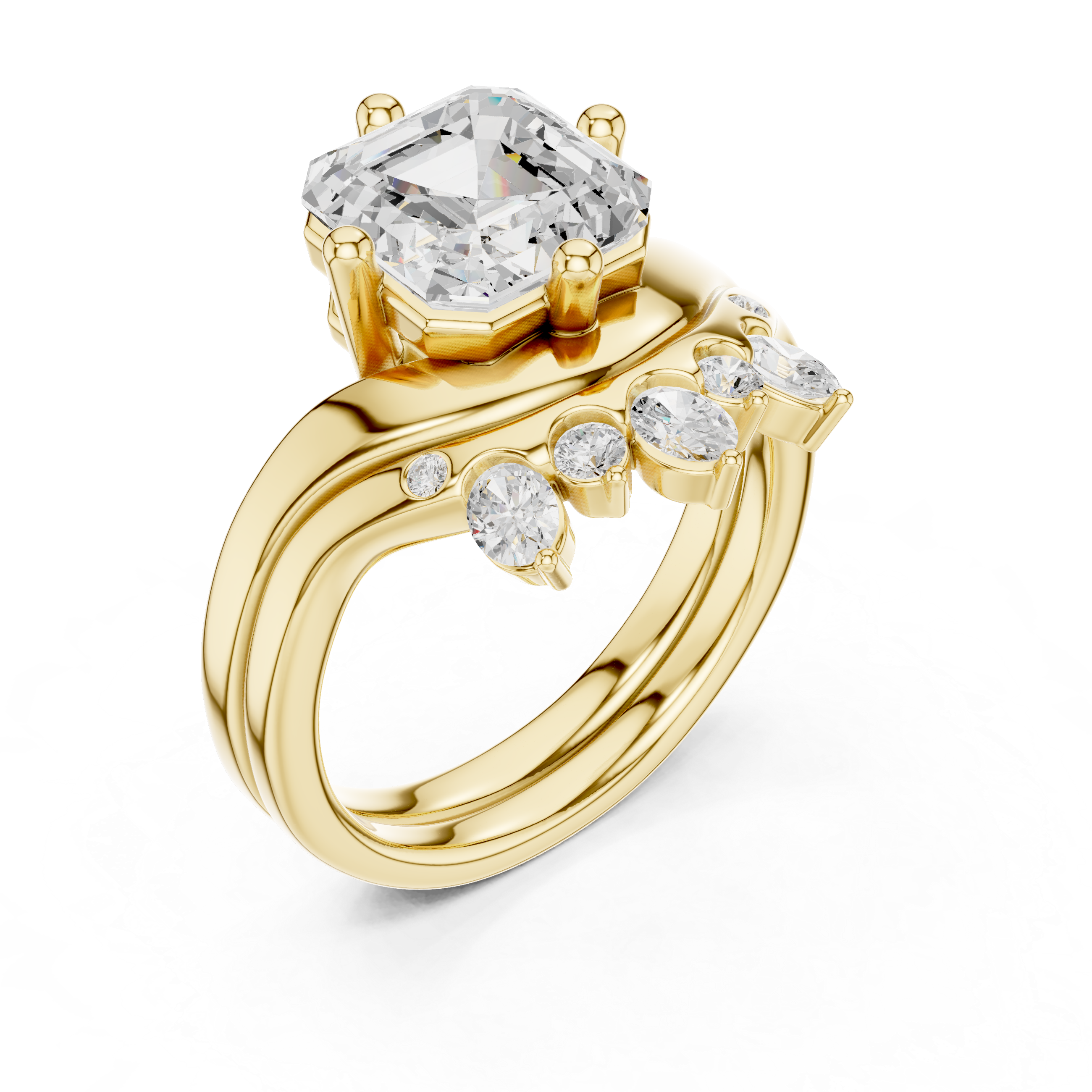2.83 CT Asscher Cut Crown Cluster Diamond Engagement Ring