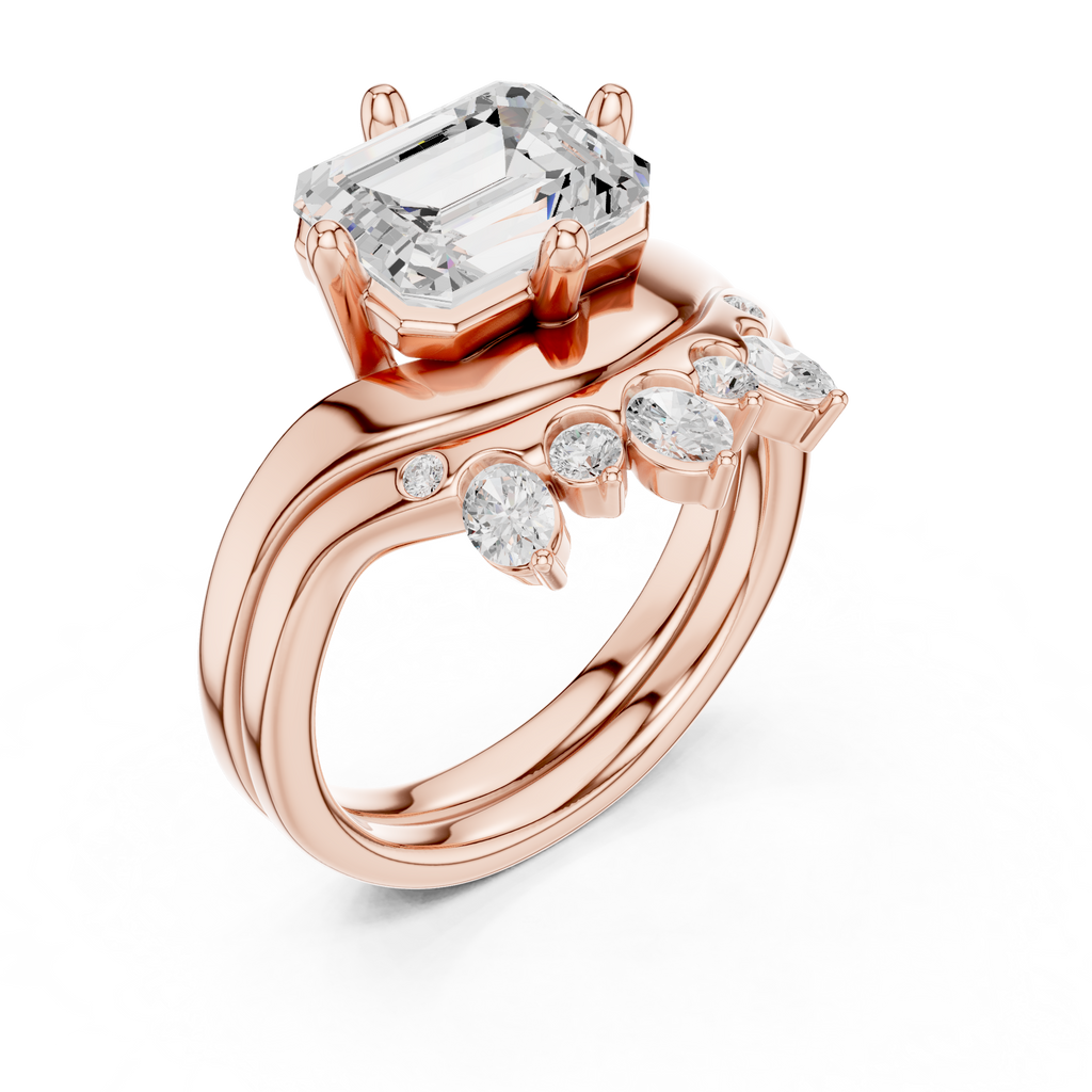 2.83 CT Emerald Cut Crown Cluster Diamond Engagement Ring