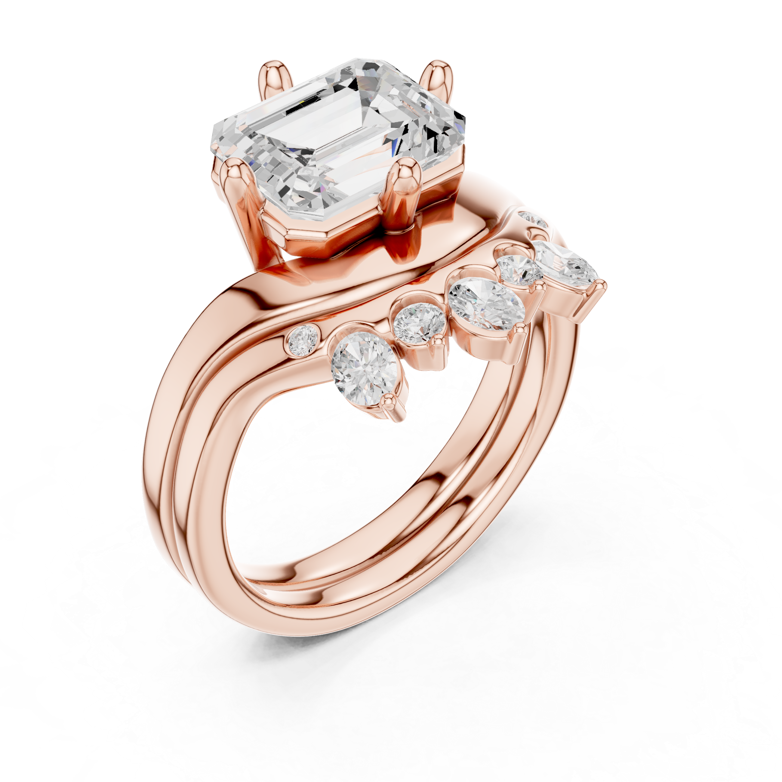 2.83 CT Emerald Cut Crown Cluster Diamond Engagement Ring
