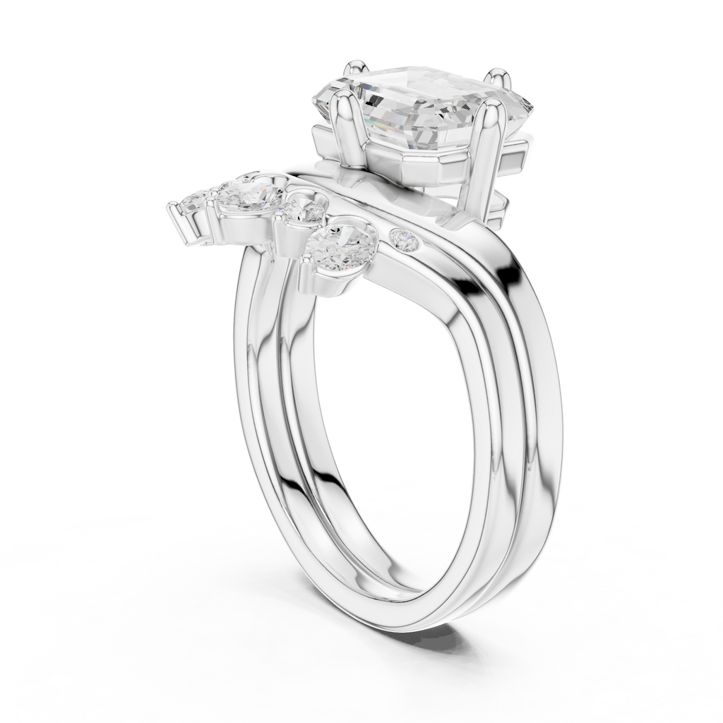 2.83 CT Emerald Cut Crown Cluster Diamond Engagement Ring