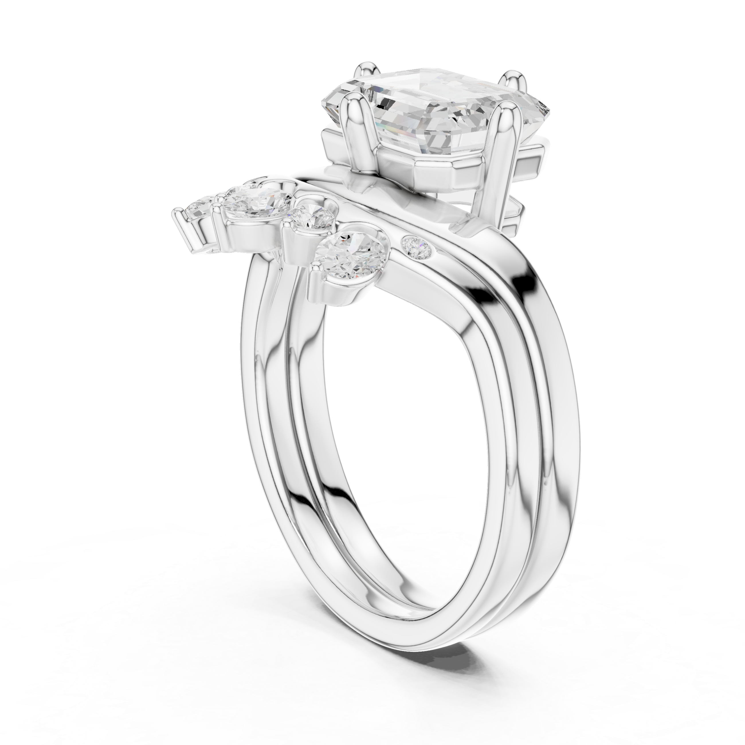 2.83 CT Emerald Cut Crown Cluster Diamond Engagement Ring