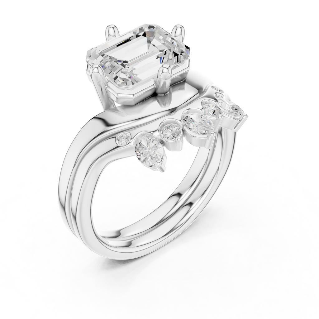 2.83 CT Emerald Cut Crown Cluster Diamond Engagement Ring