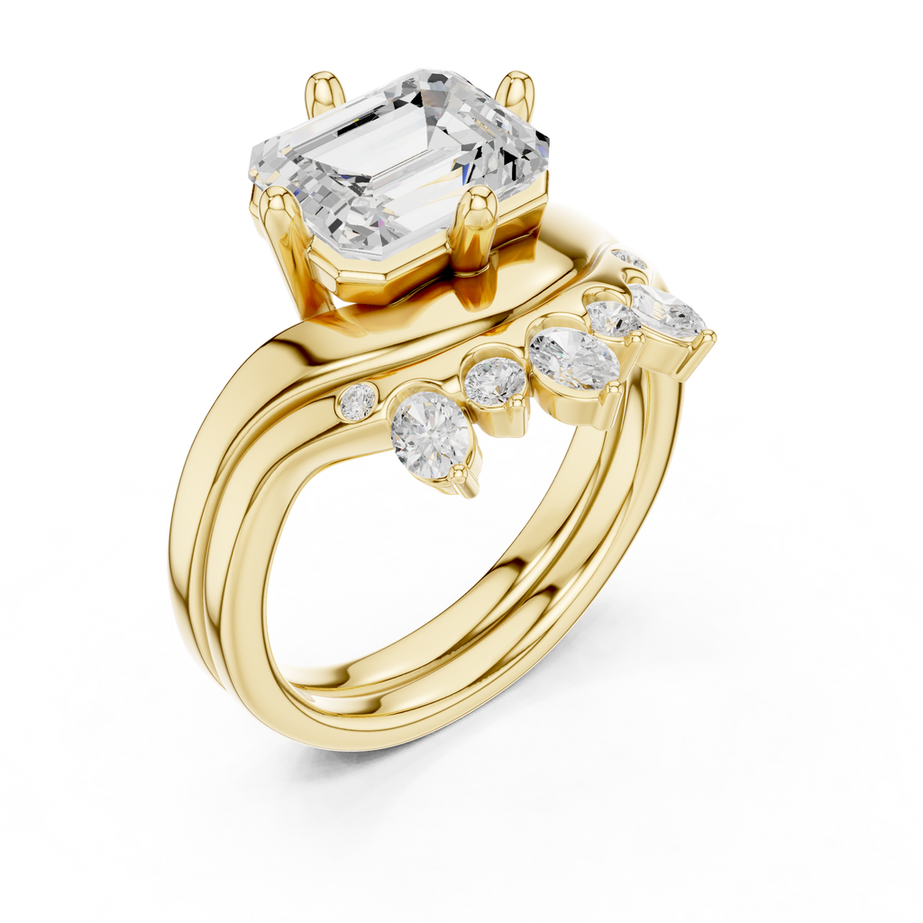2.83 CT Emerald Cut Crown Cluster Diamond Engagement Ring