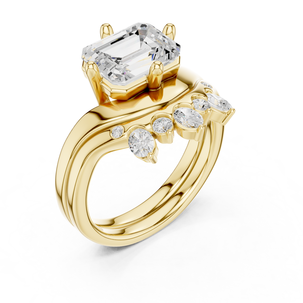 Emerald Cut Crown Cluster Diamond Engagement Ring – view 11 of 12, lab grown diamond ring | Jewelix Atelier