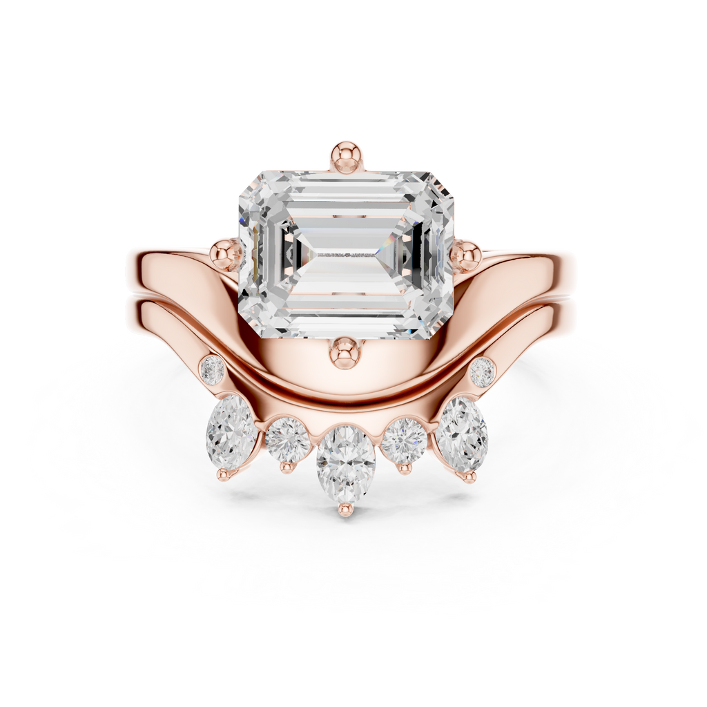 2.83 CT Emerald Cut Crown Cluster Diamond Engagement Ring