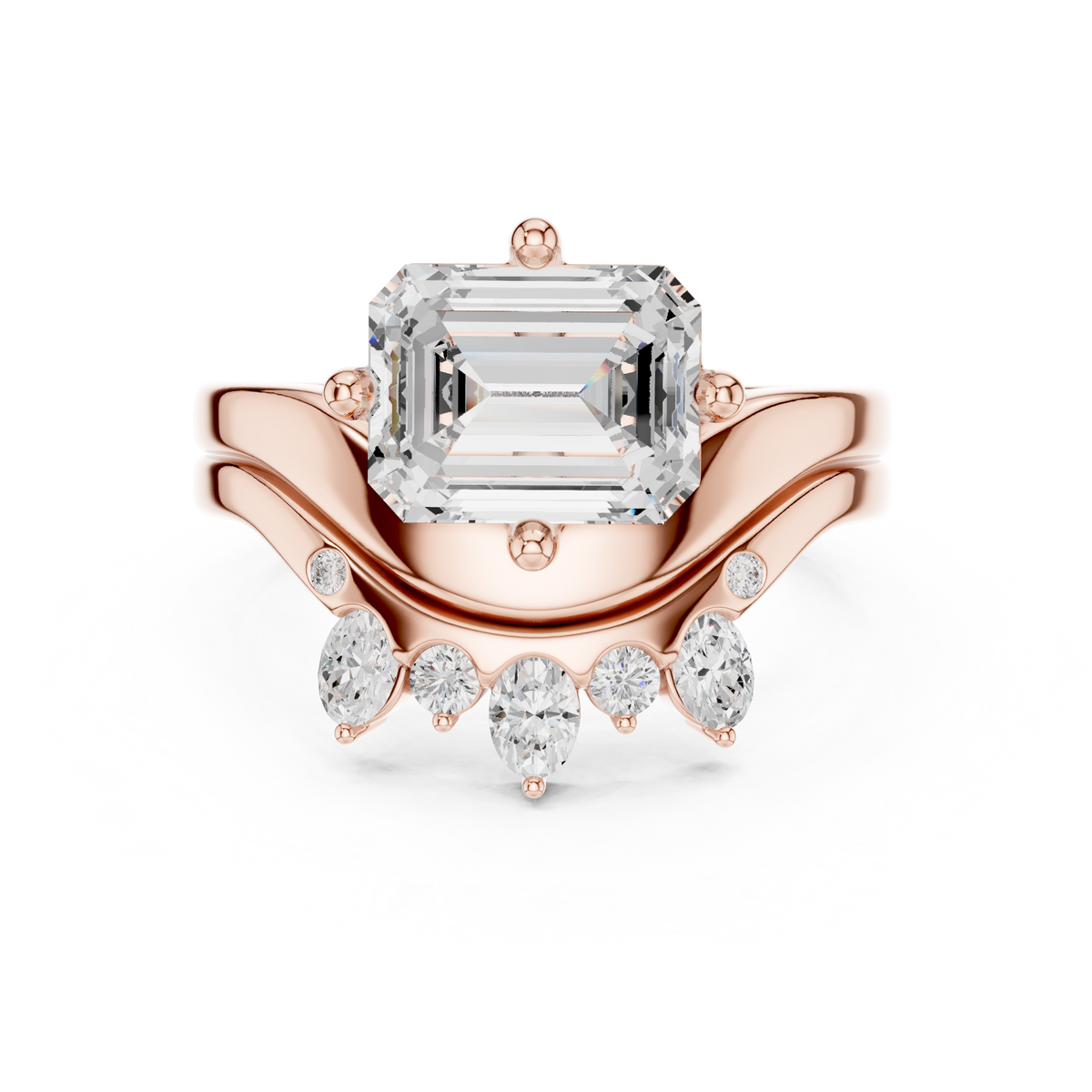 Emerald Cut Crown Cluster Diamond Engagement Ring – view 5 of 12, lab grown diamond ring | Jewelix Atelier