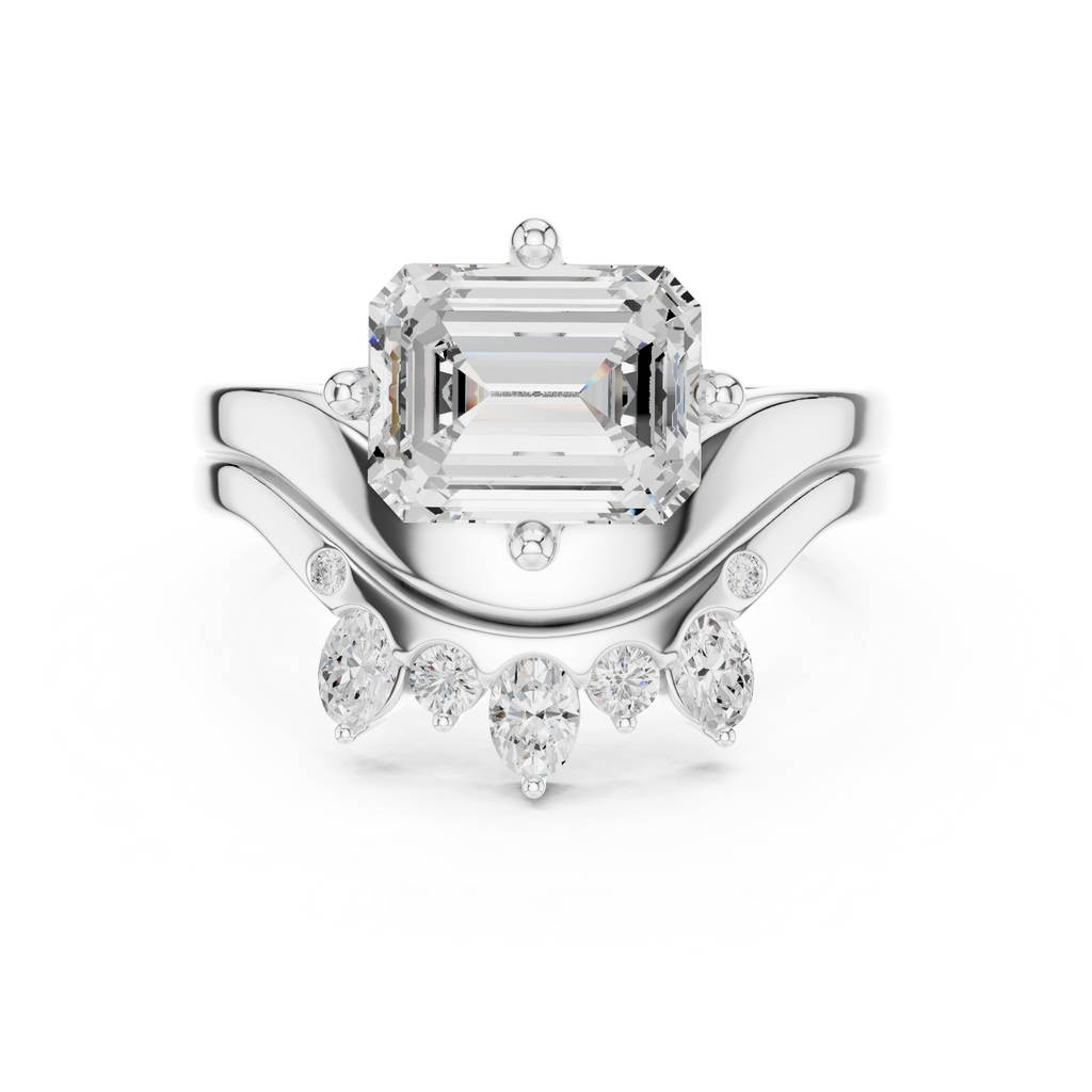 2.83 CT Emerald Cut Crown Cluster Diamond Engagement Ring