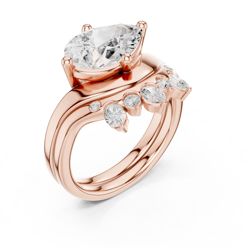 2.83 CT Pear Cut Crown Cluster Diamond Engagement Ring