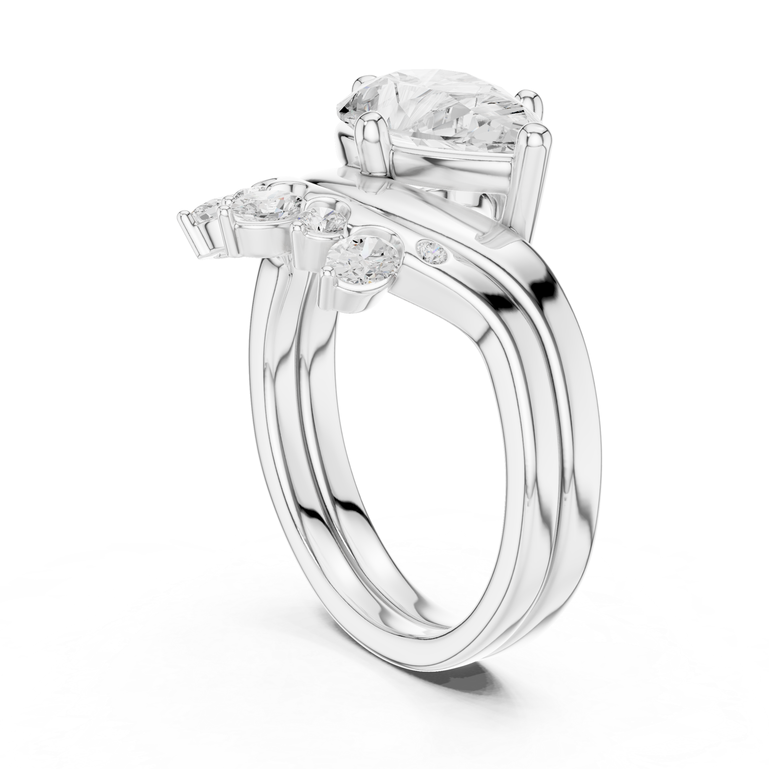 2.83 CT Pear Cut Crown Cluster Diamond Engagement Ring