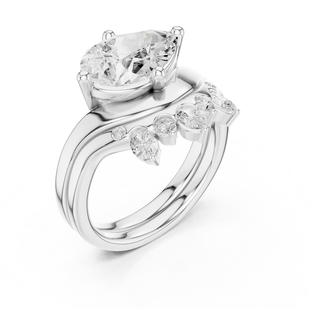2.83 CT Pear Cut Crown Cluster Diamond Engagement Ring