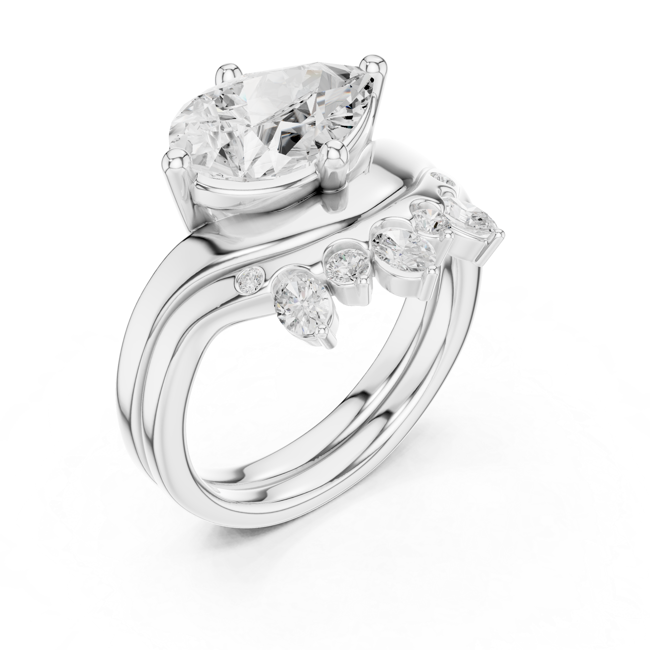 2.83 CT Pear Cut Crown Cluster Diamond Engagement Ring
