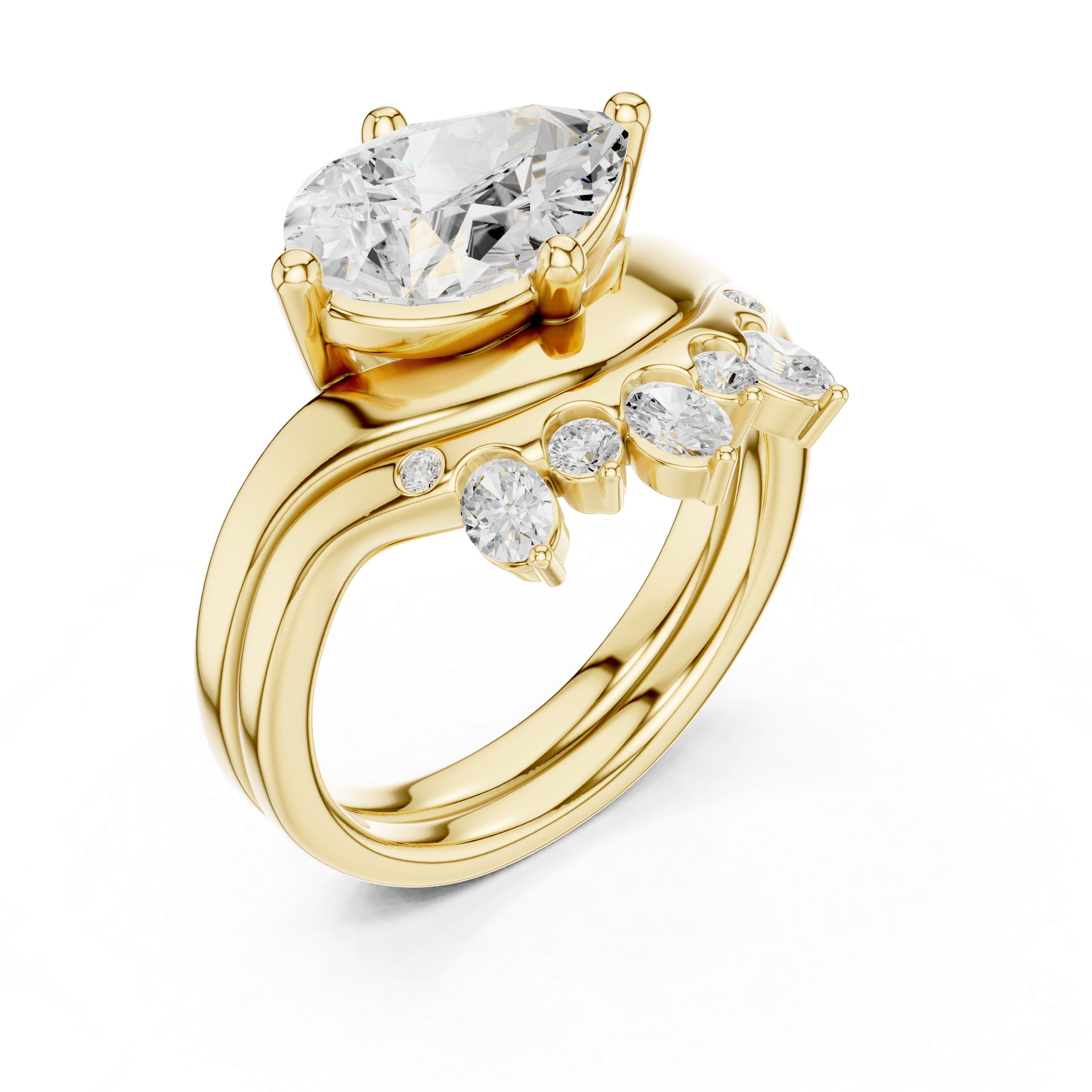 2.83 CT Pear Cut Crown Cluster Diamond Engagement Ring