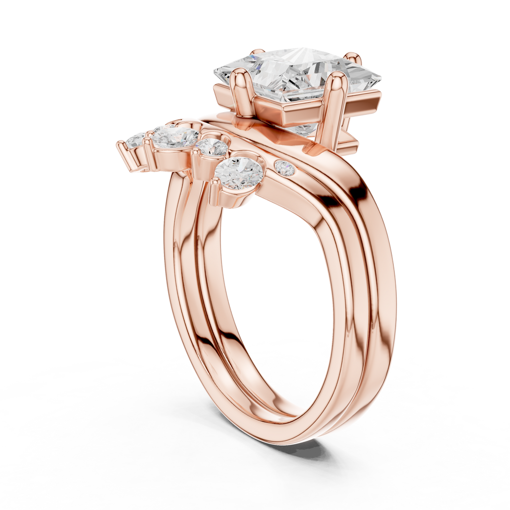 2.83 CT Princess Cut Crown Cluster Diamond Engagement Ring
