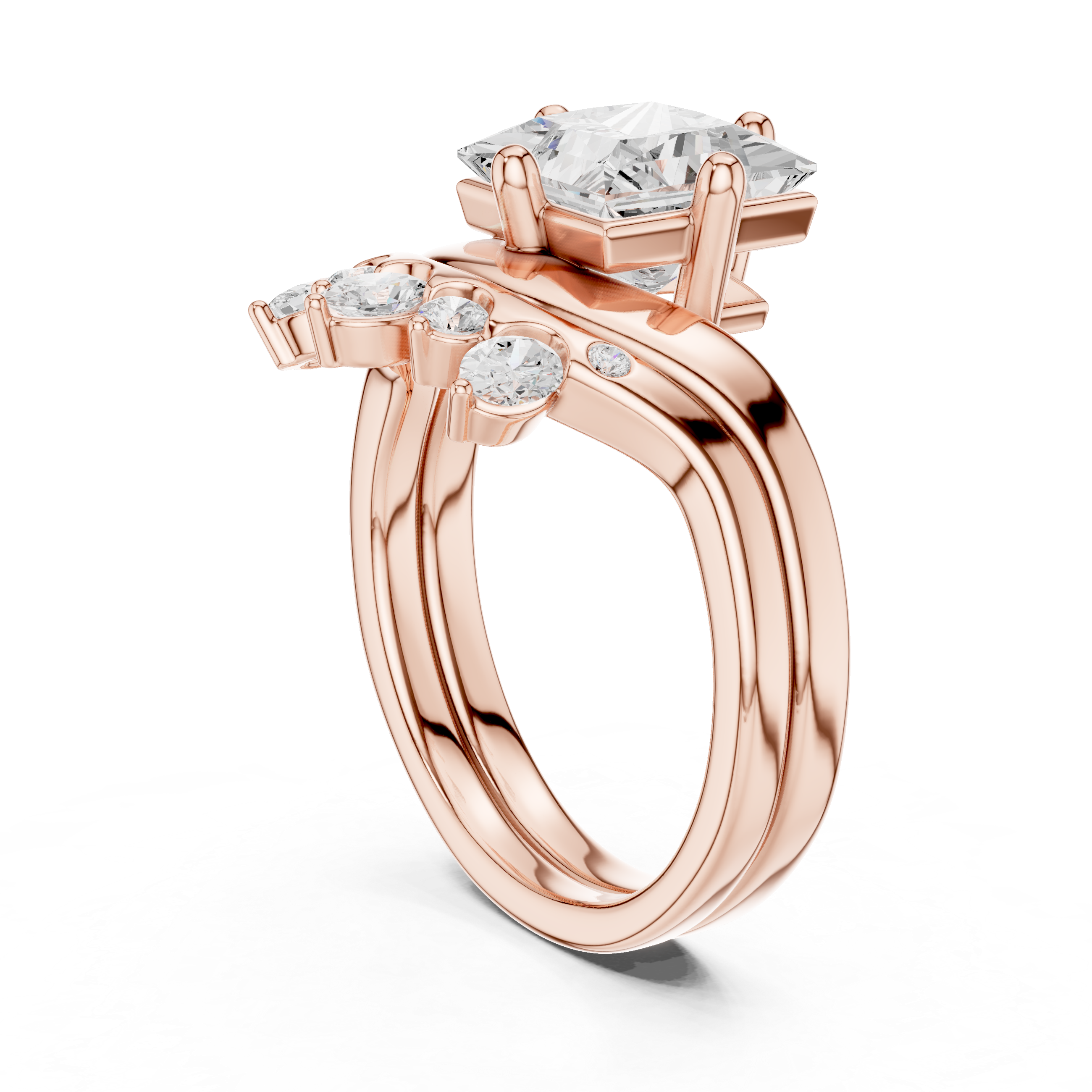 2.83 CT Princess Cut Crown Cluster Diamond Engagement Ring
